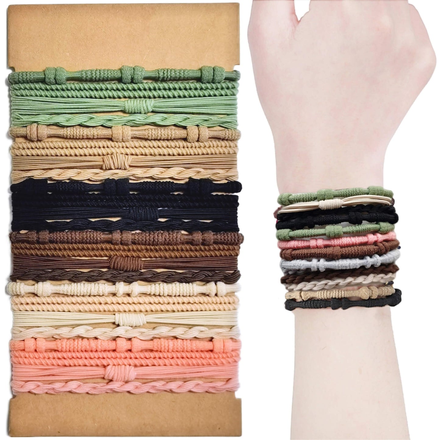 Volnova Boho Hair Ties Bracelets for Women 24 Pieces Hair Tie Bracelet 4 Styles Gorgeous Dual-Use Bracelet and Hair Tie, Soft & Stylish No Damage Hair Accessories