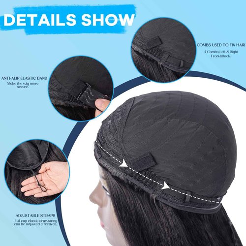 CARA 3 in 1 Half Wig kinky straight, Seamless Flip Over Half Wigs Glueless Wear and Go Beginner Friendly Clip In Hair Drawstring Headband Wig for Women 1B (22inch)