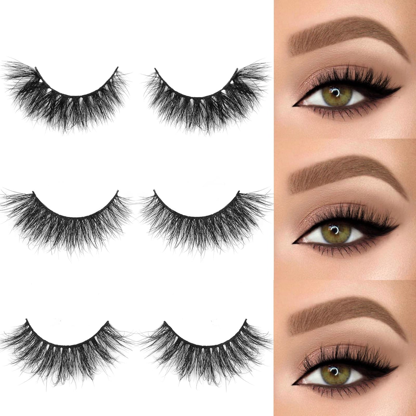 SY LASHES 16mm 3D Raal Mink Lashes Natural Look False Eyelashes Wispy Short Eye Lashes Fluffy Soft Reusable Luxury Volume 5D Fake Eyelashes (Angel, 3 pairs)