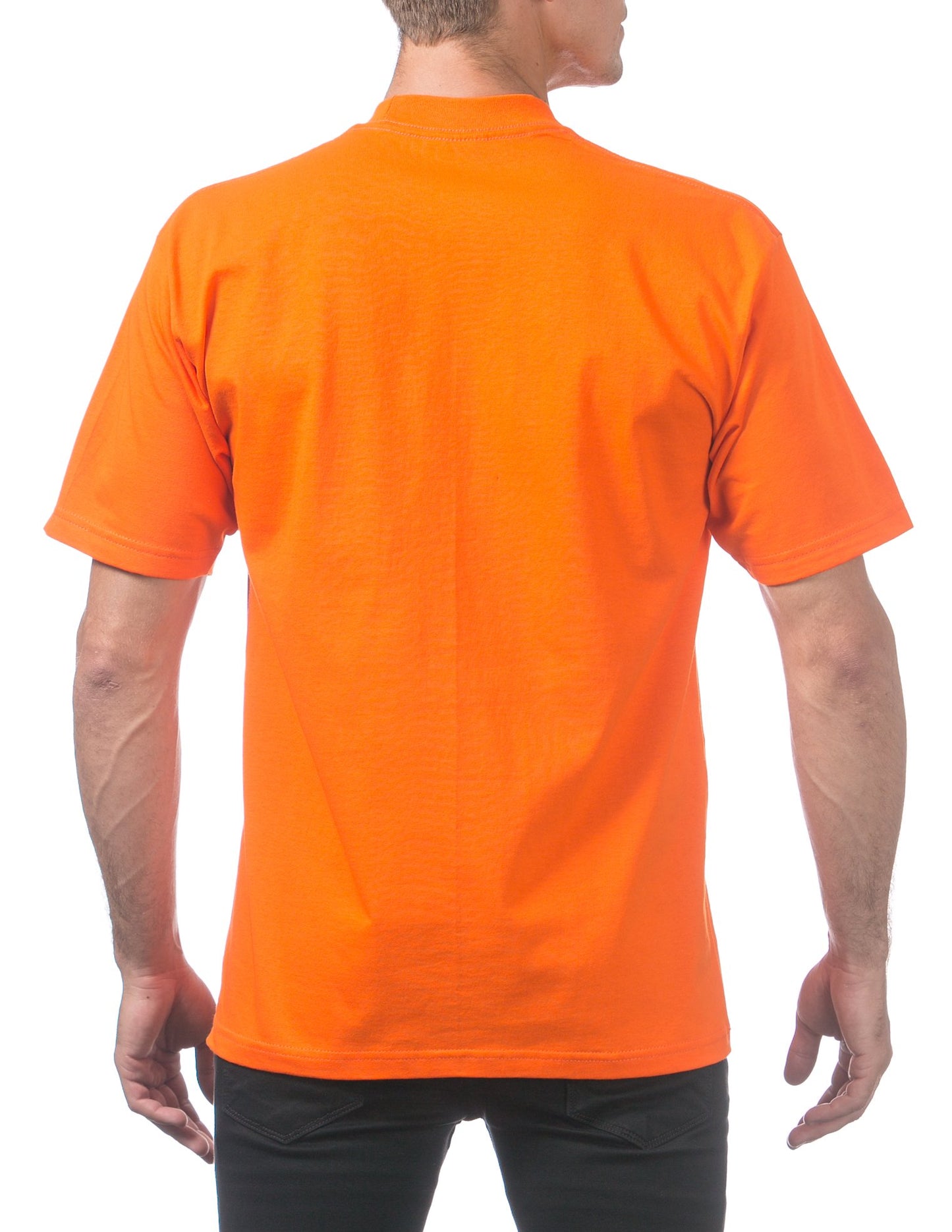 Pro Club Men's Heavyweight Cotton Short Sleeve Crew Neck T-Shirt, Orange Tang, Small