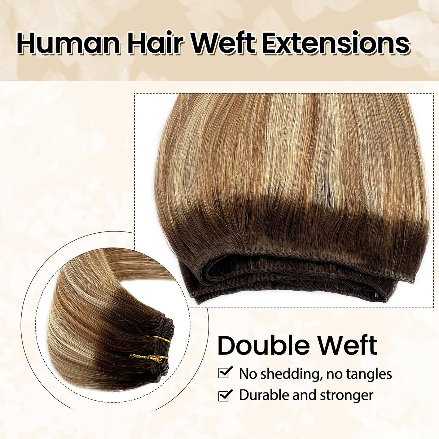 Human Hair Weft Extensions, Balayage Sew in Weft Hair Extensions Human Hair, Blonde Highlighted Bundles Human Hair, Seamless Sew in Hair Extensions Real Human Hair Extensions Weft 14” 100G Straight