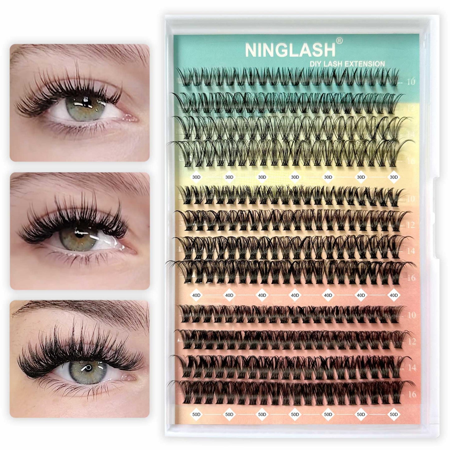 Lashes Clusters Ninglash D Curl NY14 DIY Eyelash Extension Soft Natural Lightweight 10/12/14/16mm Mix 96 Pcs Individual Lash Extensions Resuale Eyelash Cluster Lashes for Home use