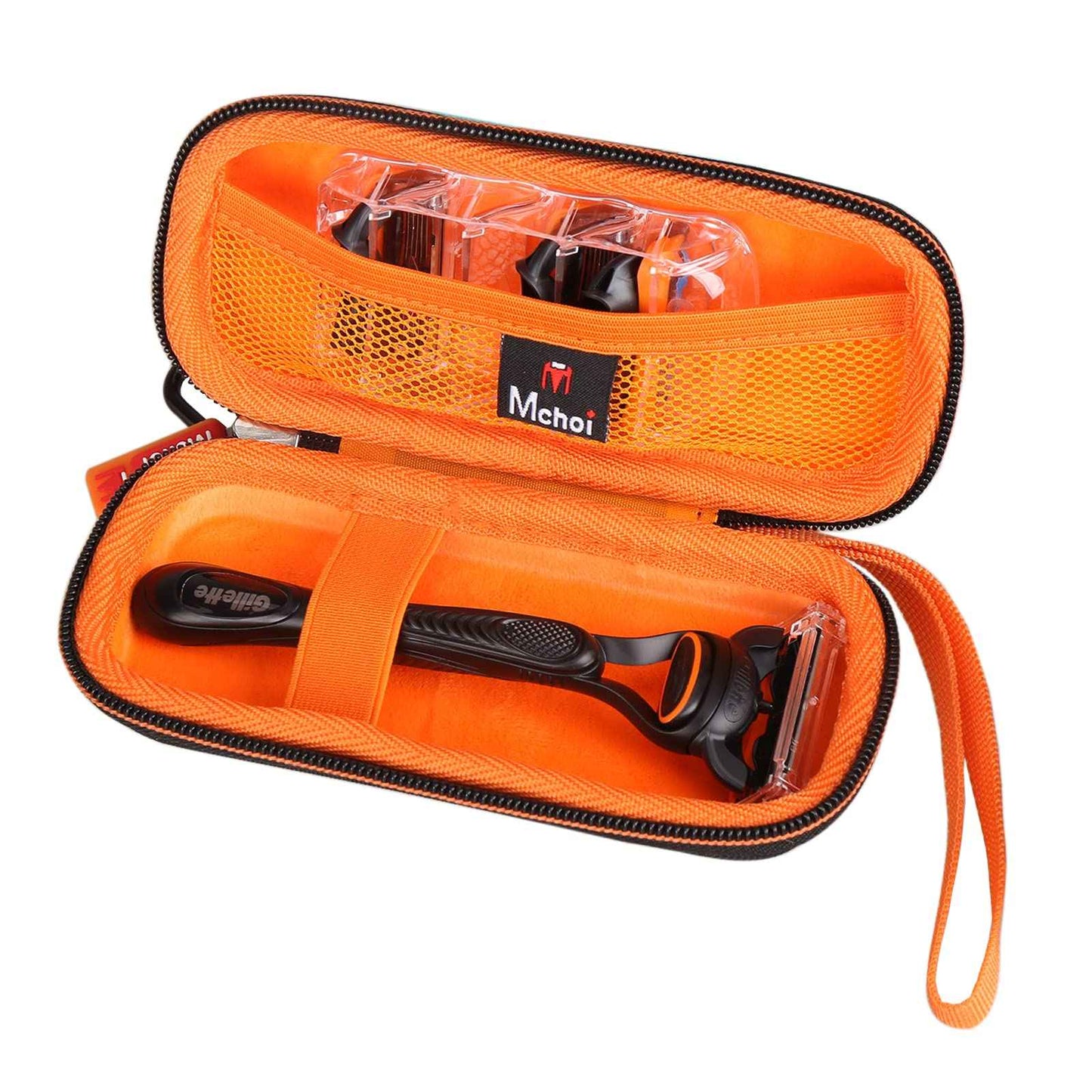 Mchoi Hard Carrying Case Fits for Gillette Fusion5 Men’s Razor & Proglide Shield Men's Razor, Case Only (Black, Orange)