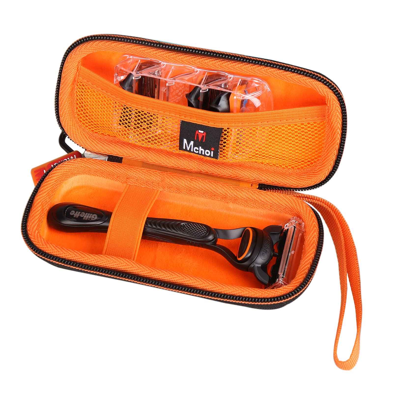 Mchoi Hard Carrying Case Fits for Gillette Fusion5 Men’s Razor & Proglide Shield Men's Razor, Case Only (Black, Orange)