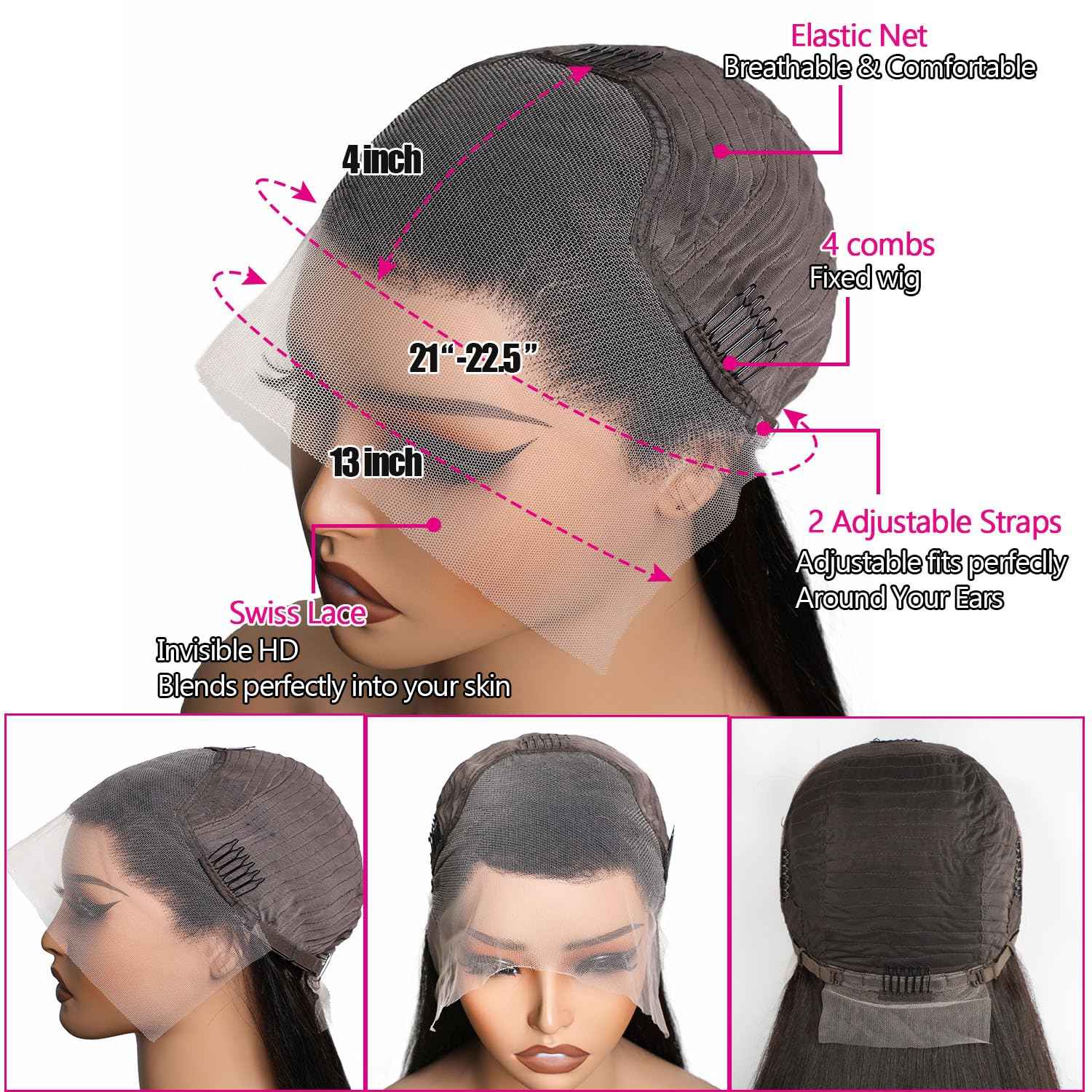 SIFULAN 13x4 Body Wave Lace Front Wig Human Hair 180% Density HD Transparent Lace Front Wig Pre Plucked Body Wave Frontal Wigs Human Hair for Black Women 16 inch Glueless Wig Natural Color