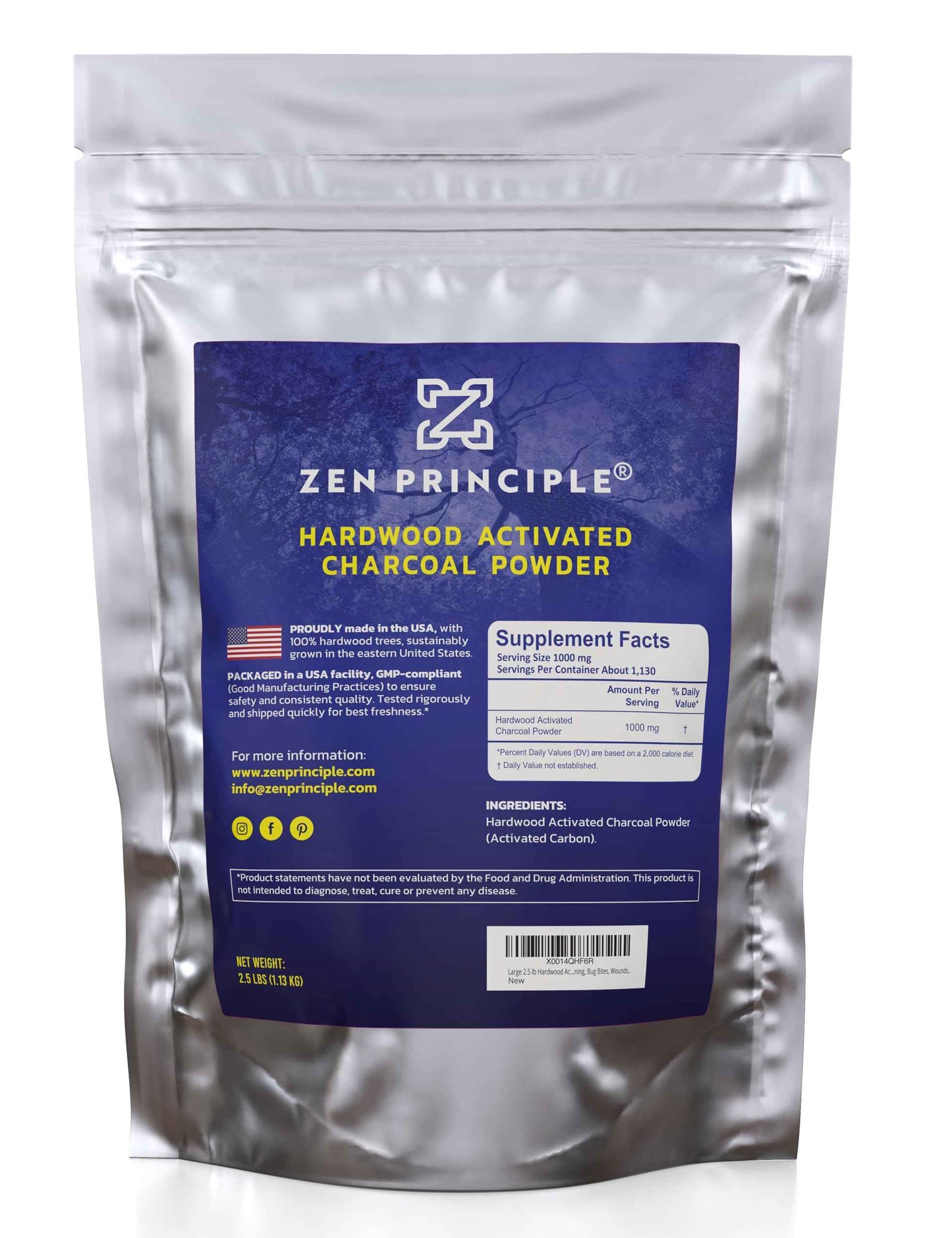 Zen Principle Hardwood Activated Charcoal Powder 100 Percent from USA Trees. All Natural. Whitens Teeth, Rejuvenates Skin and Hair, Supports Better Digestion, 40 Oz