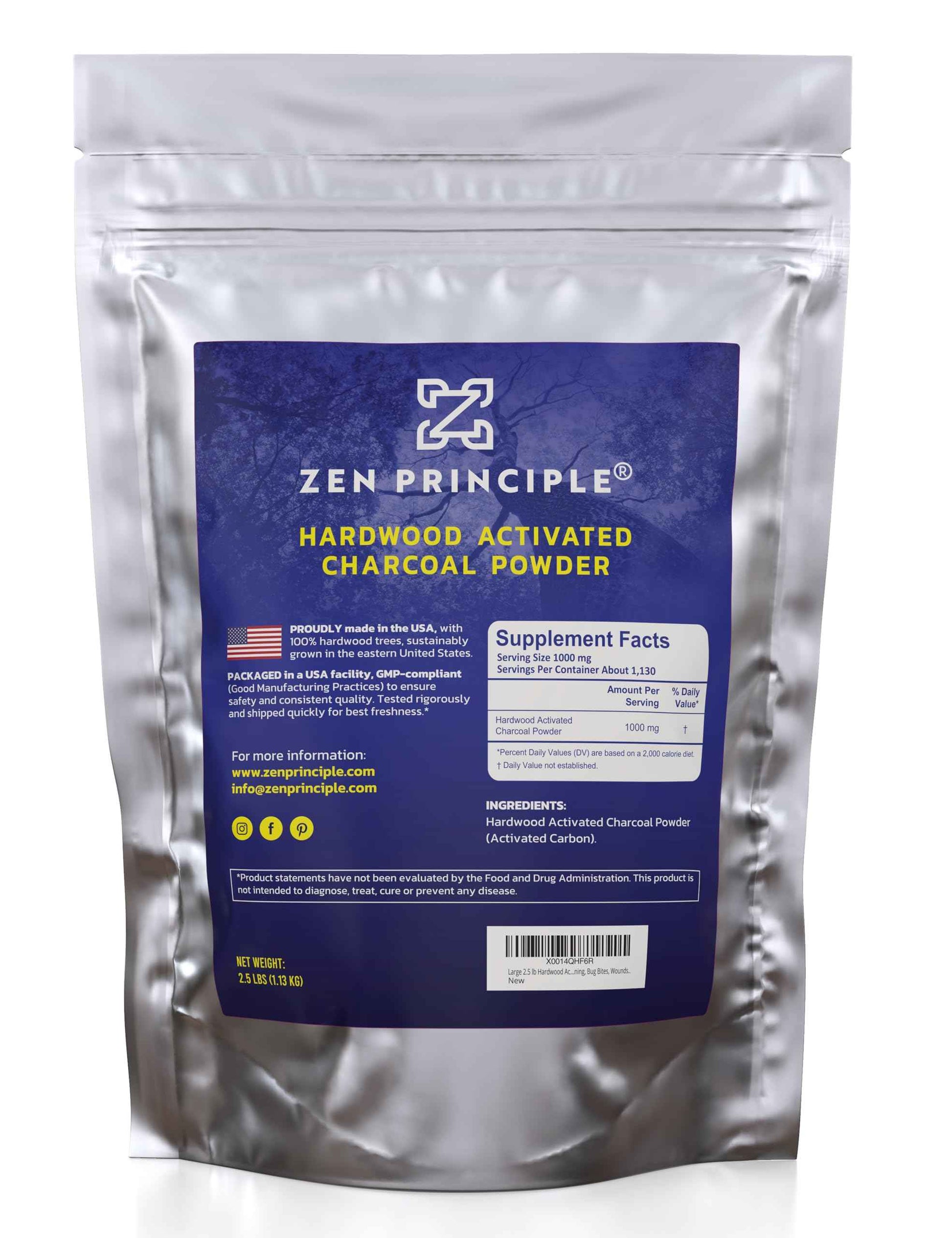 Zen Principle Hardwood Activated Charcoal Powder 100 Percent from USA Trees. All Natural. Whitens Teeth, Rejuvenates Skin and Hair, Supports Better Digestion, 40 Oz