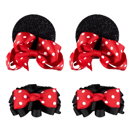 Mouse Ears Hair Bows Red Polka Dot Bow Clip Pigtail Alligator Barrettes for Toddler Baby Girls Kids Cute Birthday Party Cartoon Costume Decor Accessories Christmas Gift