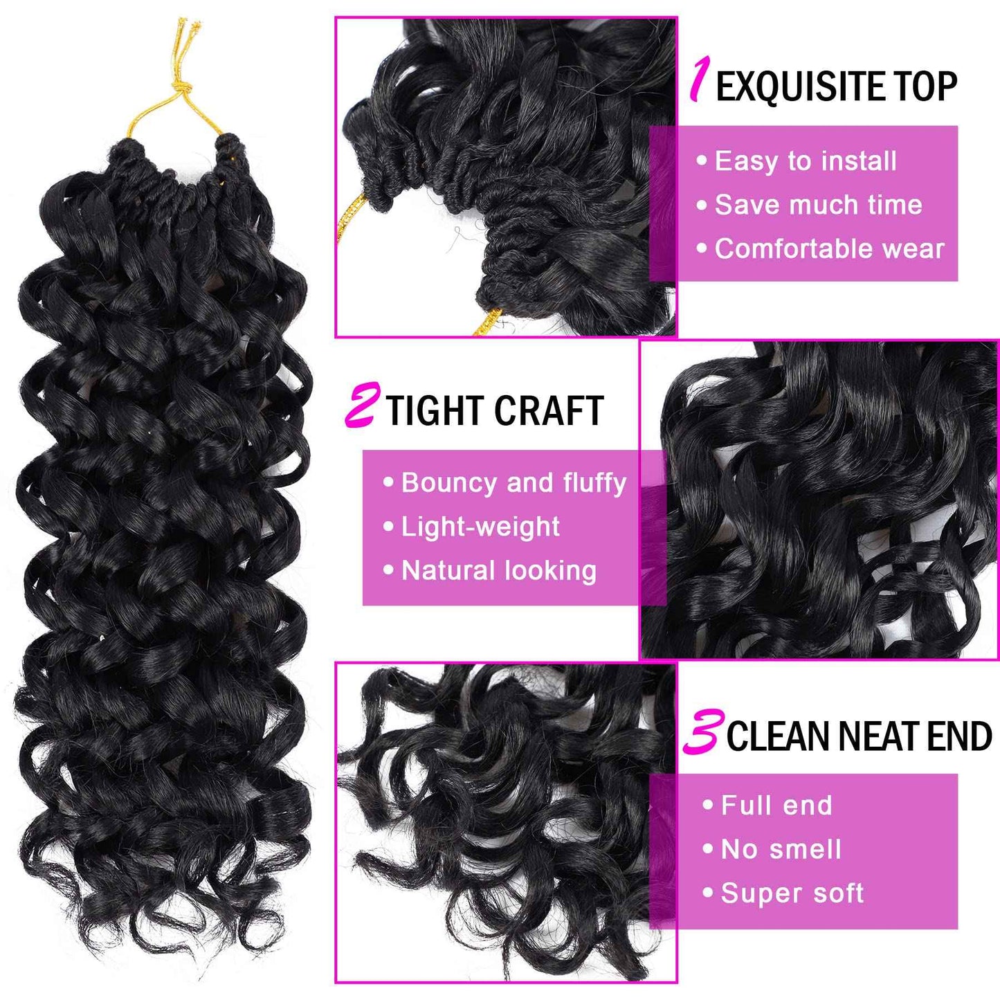 7 Packs GoGo Curl Crochet Hair 18 Inch Long Curly Crochet Hair for Women Beach Curl Water Wave Deep Twist Crochet Braids Synthetic Braiding Hair Extensions (18 Inch, 1B)
