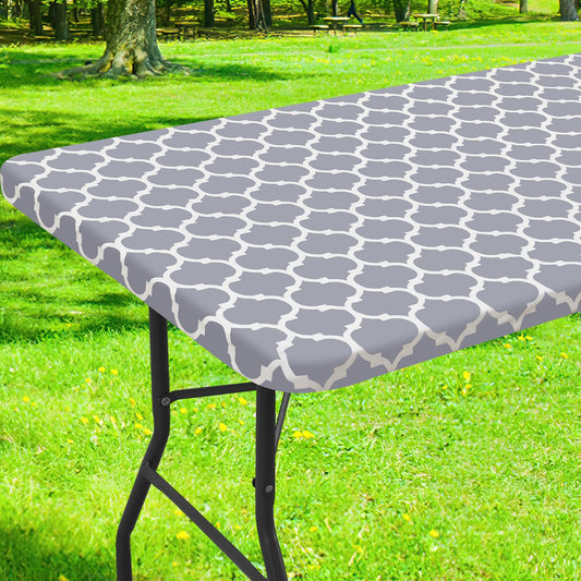 smiry Rectangle Picnic Tablecloth, Waterproof Elastic Fitted Table Covers, Wipeable Flannel Backed Vinyl Tablecloths for Camping, Indoor, Outdoor (Grey Morocco, 24x48 Inches)