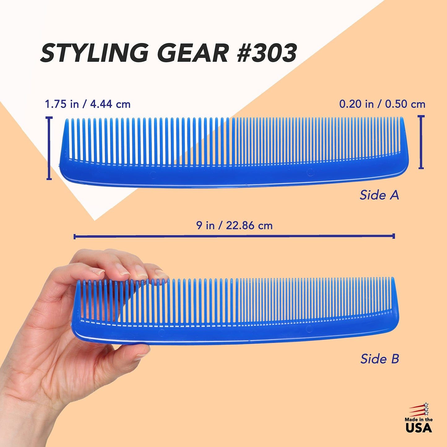 Styling Gear #303 Wide Tooth Comb Hair Detangling Comb Styling For Women, Men, Hair Stylists, Hair Comb, Wide Teeth Combs Fine Tooth Clipper Combs. 1 Piece (Royal Blue)