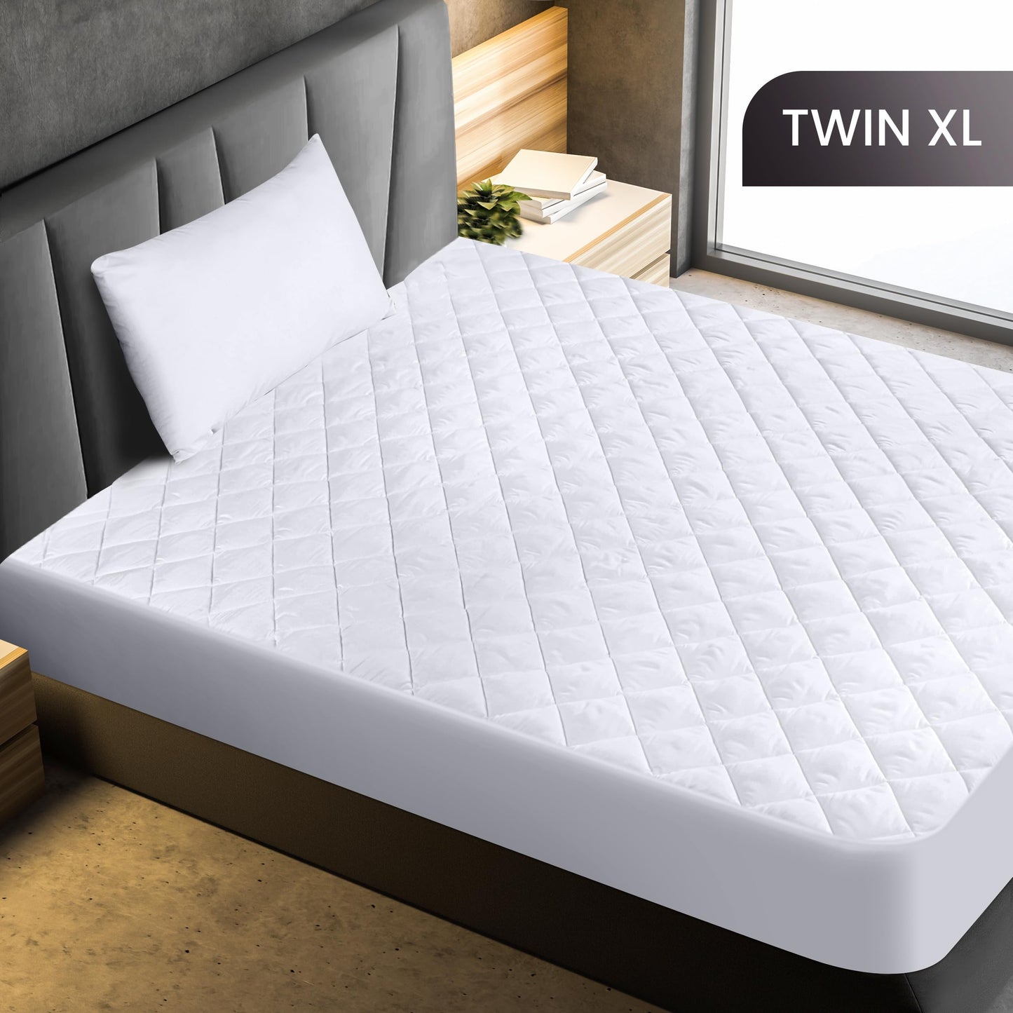 Utopia Bedding Quilted Fitted Twin XL Mattress Pad - Elastic Fitted Mattress Protector, Mattress Cover Stretches up to 16 Inches Deep, Machine Washable Mattress Topper