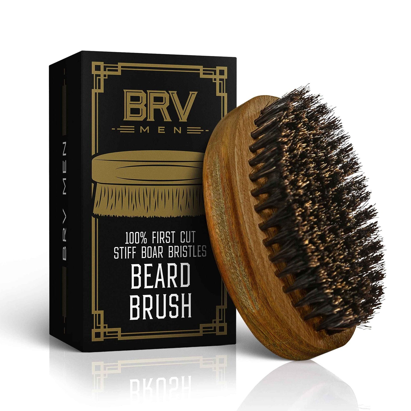 BRV MEN Beard Brush | Firm Boar Bristles | First-Cut Boar Hair Bristles | The Ideal Gift For Men (Green Sandalwood)