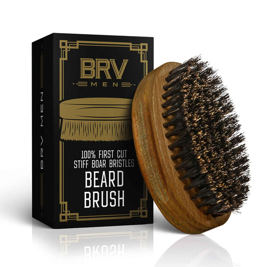 BRV MEN Beard Brush | Firm Boar Bristles | First-Cut Boar Hair Bristles | The Ideal Gift For Men (Green Sandalwood)