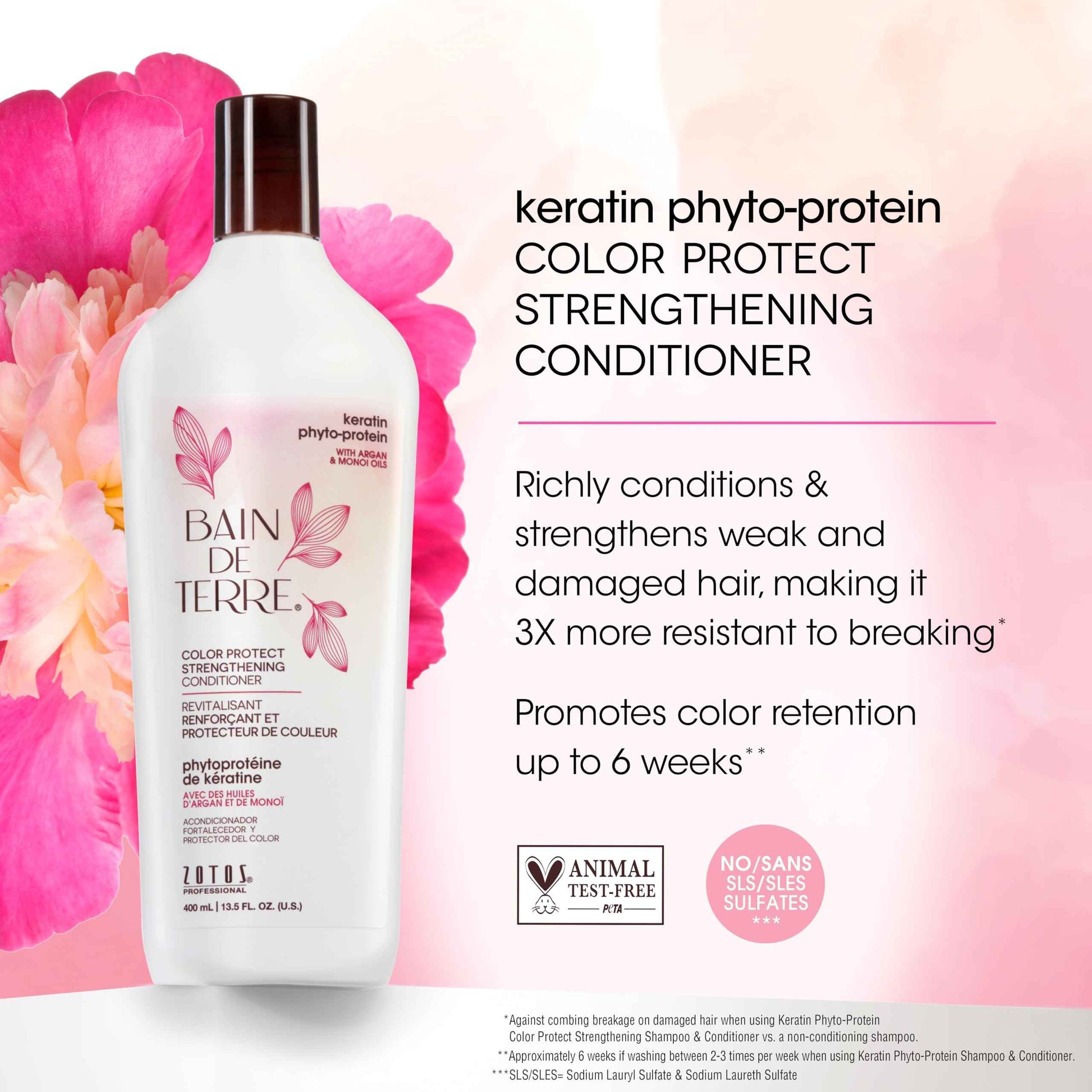 Bain de Terre Strengthening Shampoo and Conditioner Set | Keratin Phyto-Protein | Strengthens Weak & Fragile Hair | Paraben Free | Color-Safe | 13.5 Fl Oz