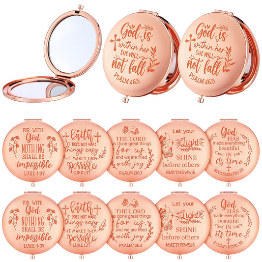 Huwena 12 Pcs Christian Bible Verse Gifts for Women Makeup Compact Mirrors Bulk Inspirational Religious Christian Gifts Pocket Mirror for Coworkers Teacher Employees Travel Church Scripture Party Gift