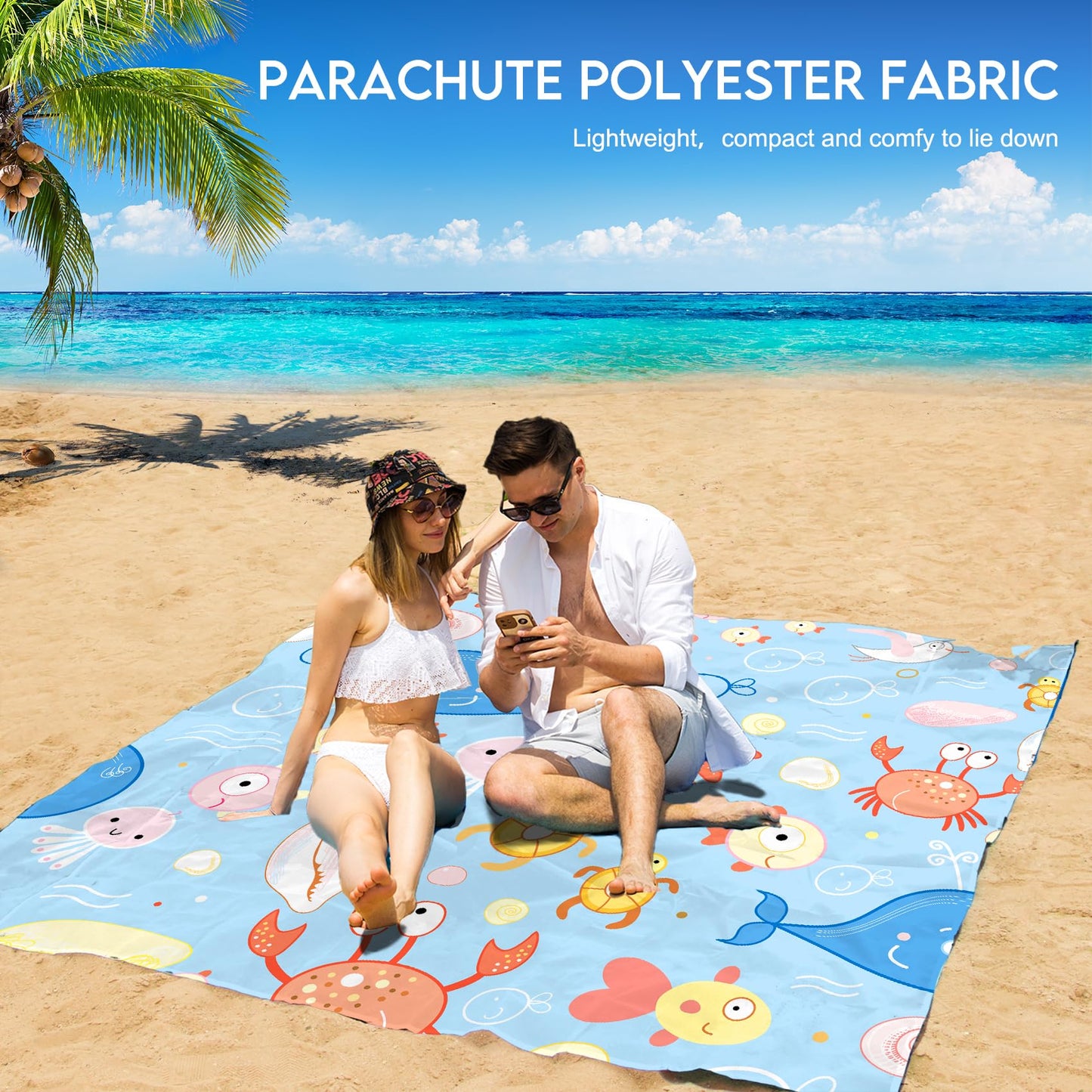 BYDOLL Beach Blanket 78''×81'' 1-5 Adults Waterproof Sandproof Oversized Lightweight Beach Blanket Large Picnic Mat Beach Blanket for Beach Travel Camping Hiking Picnic