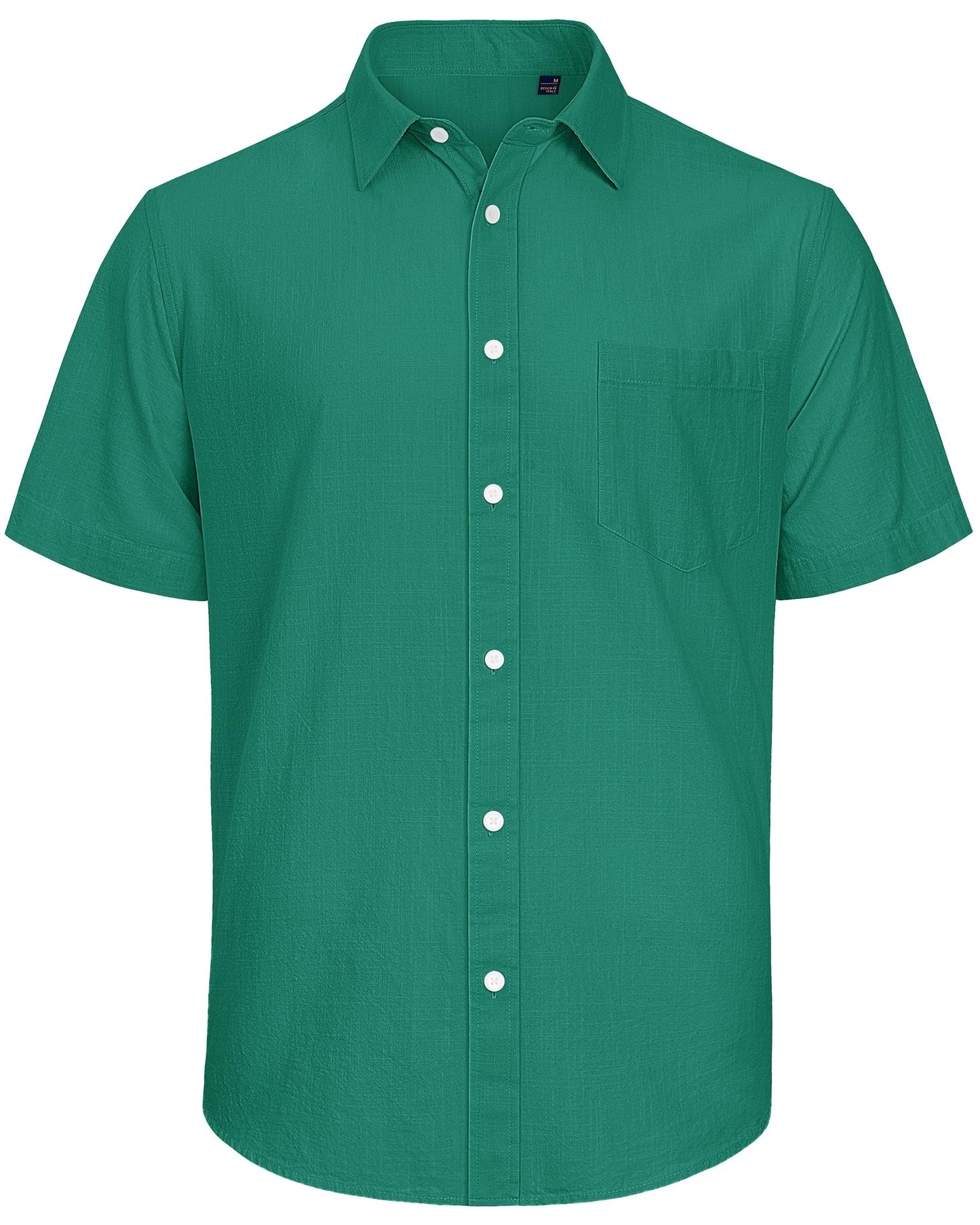 J.VER Men's Lightweight Linen Short Sleeve Shirts Casual Button Down Shirt Family Vacation Shirt with Pocket Teal Medium