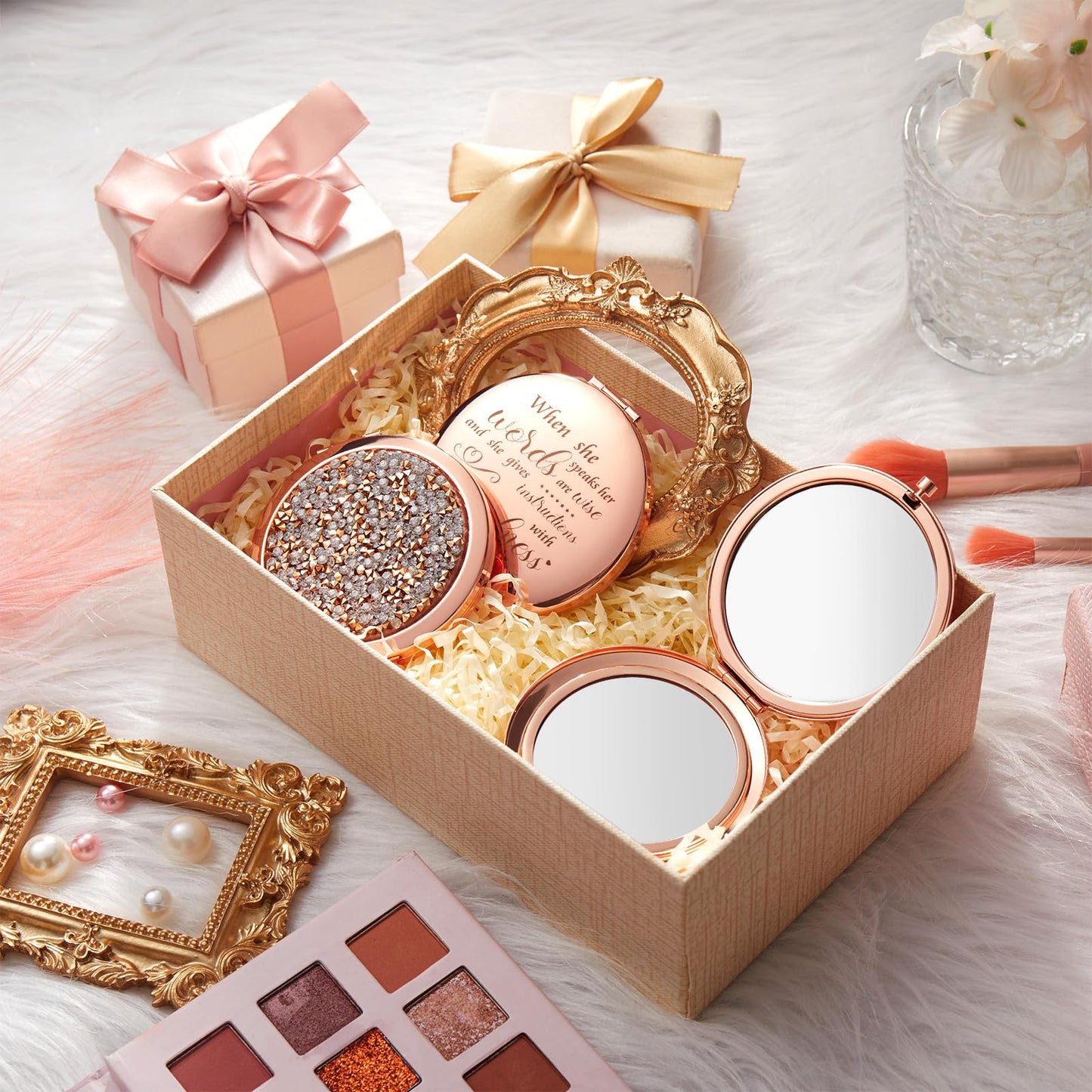 Thyle 12 Pcs Christian Gifts for Women Bible Verse Compact Makeup Mirror Compact Mirrors Inspirational Birthday Gifts Religious Baptism Gift for Coworkers Teacher Employees Travel (Rose Gold)