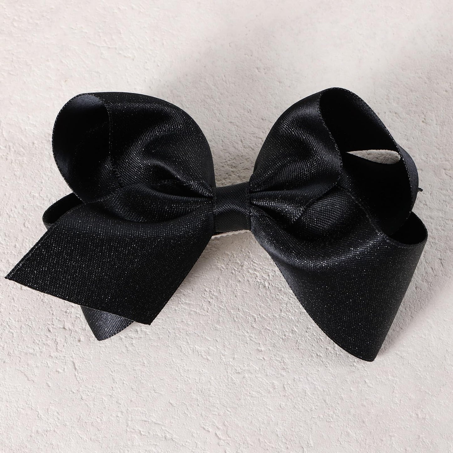 Black Hair Ribbon Hair Bows 4inch Big Hand-made Shiny Glitter Silky Satin Hair Clips Slides Ponytail Holder outfit Dress Decor Accessories for Toddlers Teens Girls Kids Women