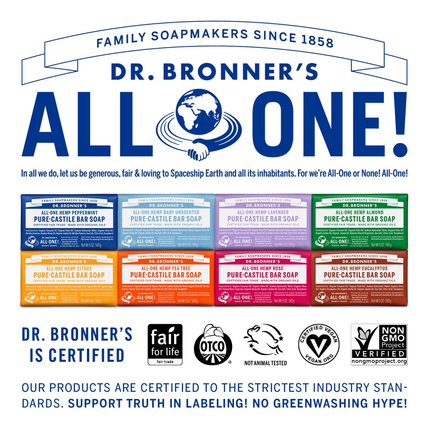 Dr. Bronner's - Pure-Castile Bar Soap (Almond, 5 ounce, 2-Pack) - Made with Organic Oils, For Face, Body and Hair, Gentle and Moisturizing, Biodegradable, Vegan, Cruelty-free, Non-GMO