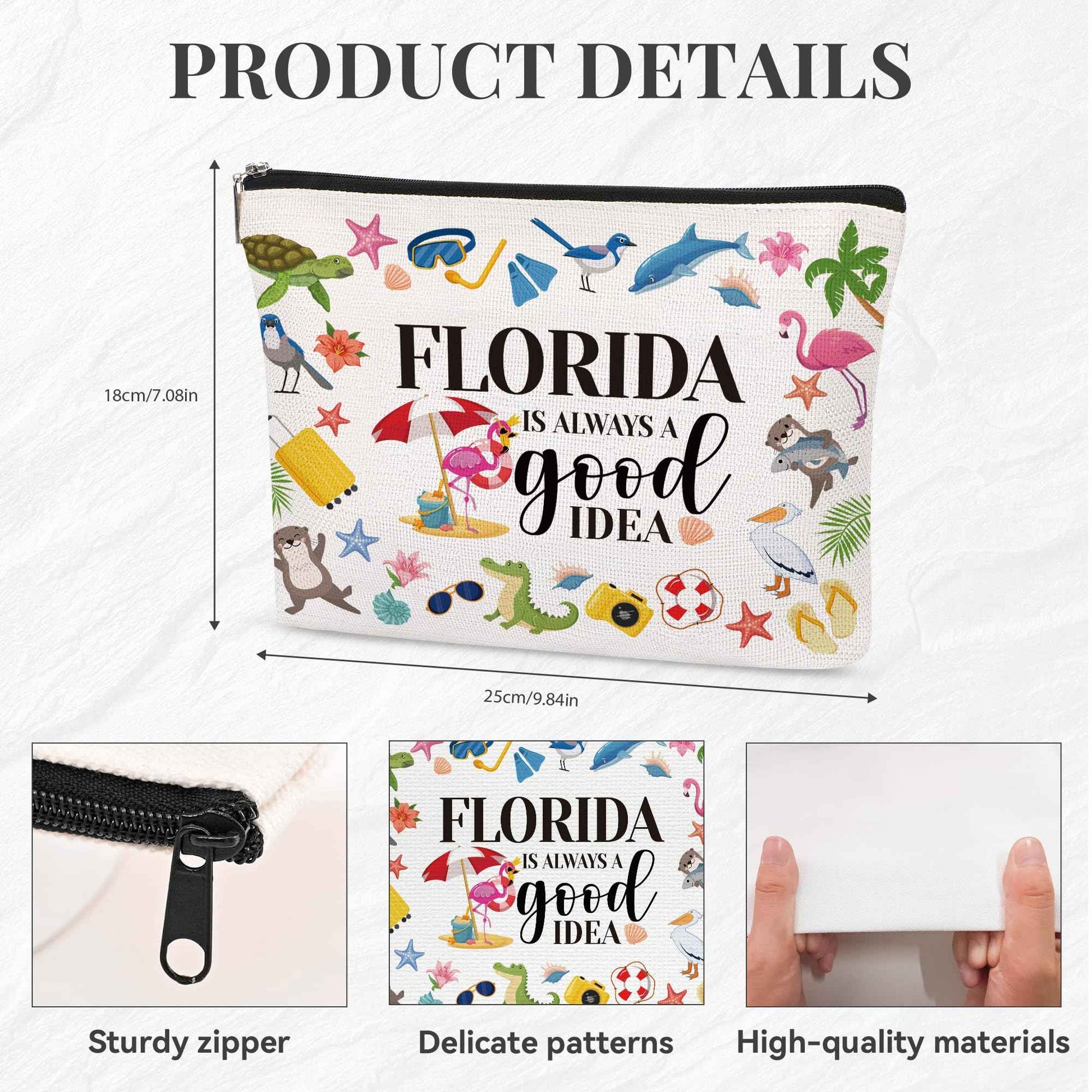 Papiailove Florida Makeup Bag Souvenirs Gifts for Women, Travel Cosmetic Bag, Waterproof Toiletry Organizer Zipper Pouch for Girls Travelers Florida Is Always A Good Idea