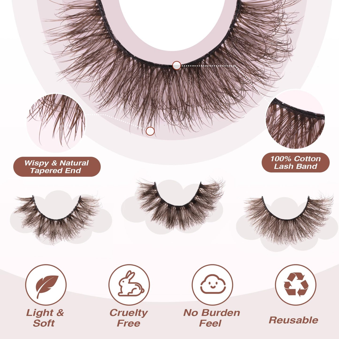 Yawamica False Eyelashes Fluffy Natural Brown Lashes 4 Styles Mixed Fake Eye Lashes 15-18MM Wispy False Lashes 20 Pairs Pack