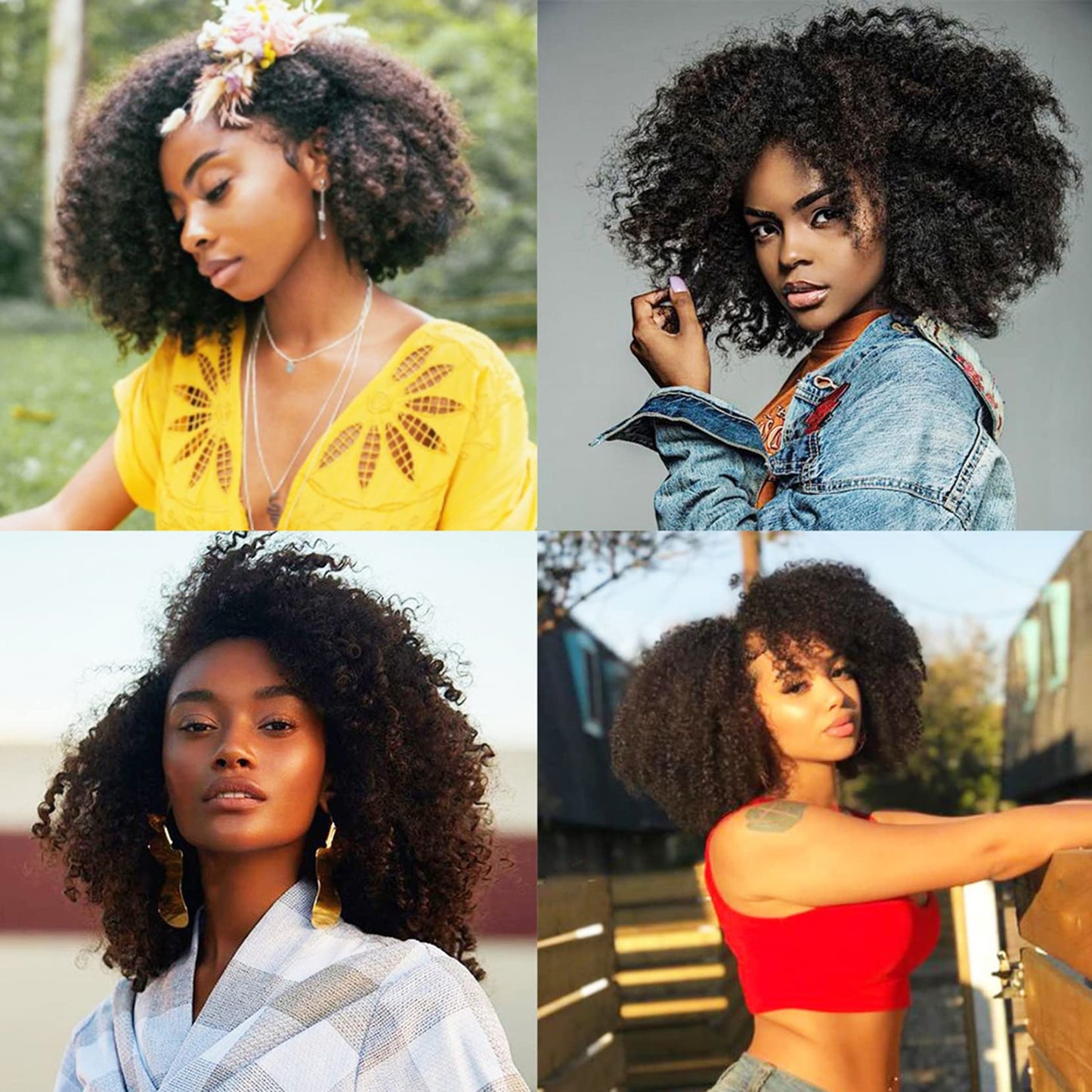 oylove Kabadu Brazilian Afro Kinky Curly Clip In Human Hair For Black Women Hair Extension 8pcs 120g/set 4B 4C Virgin Human Hair Clip Ins for African American Natural Black Color 12 Inch