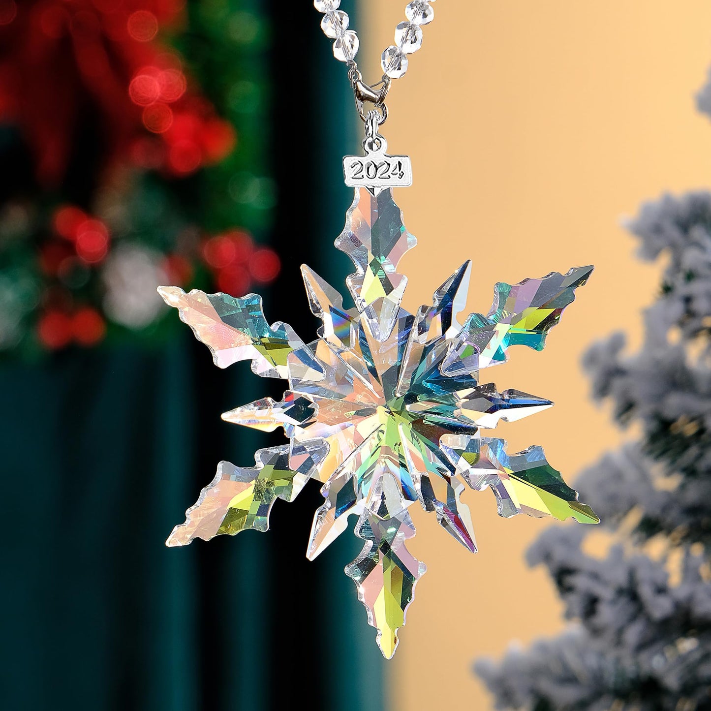 2024 Annual Christmas Ornaments Crystal Snowflake Star - Christmas Tree Ornaments Pendant Crystal Sun Catcher Home Hanging Decor