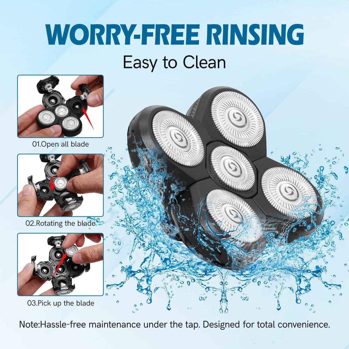 5 Pack Replacement Blades for Freebird Head Shaver | 5-Blade Electric Razor Refills for Bald Men Freedom Grooming + 1 Cleaning Brush