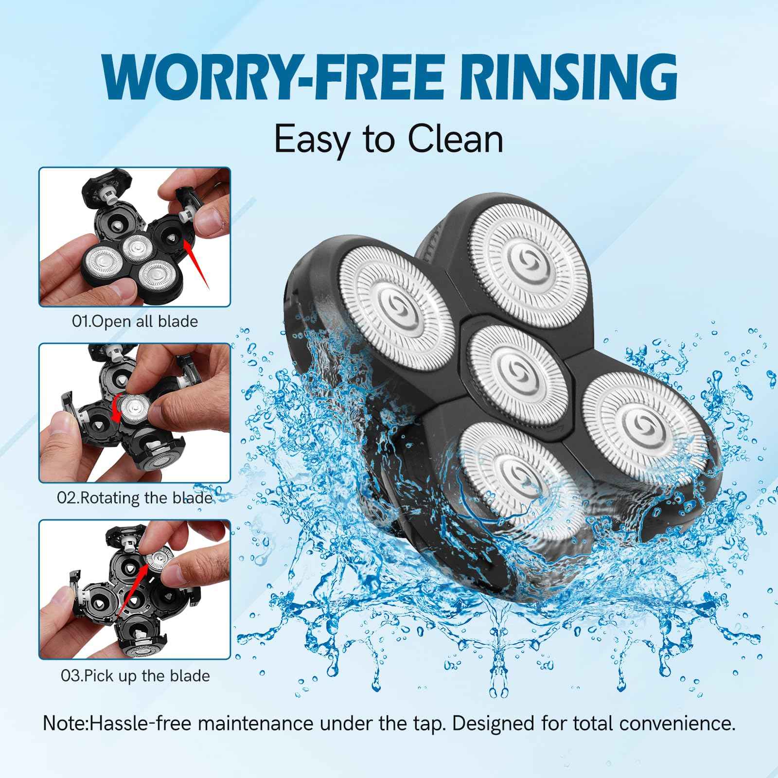 5 Pack Replacement Blades for Freebird Head Shaver | 5-Blade Electric Razor Refills for Bald Men Freedom Grooming + 1 Cleaning Brush