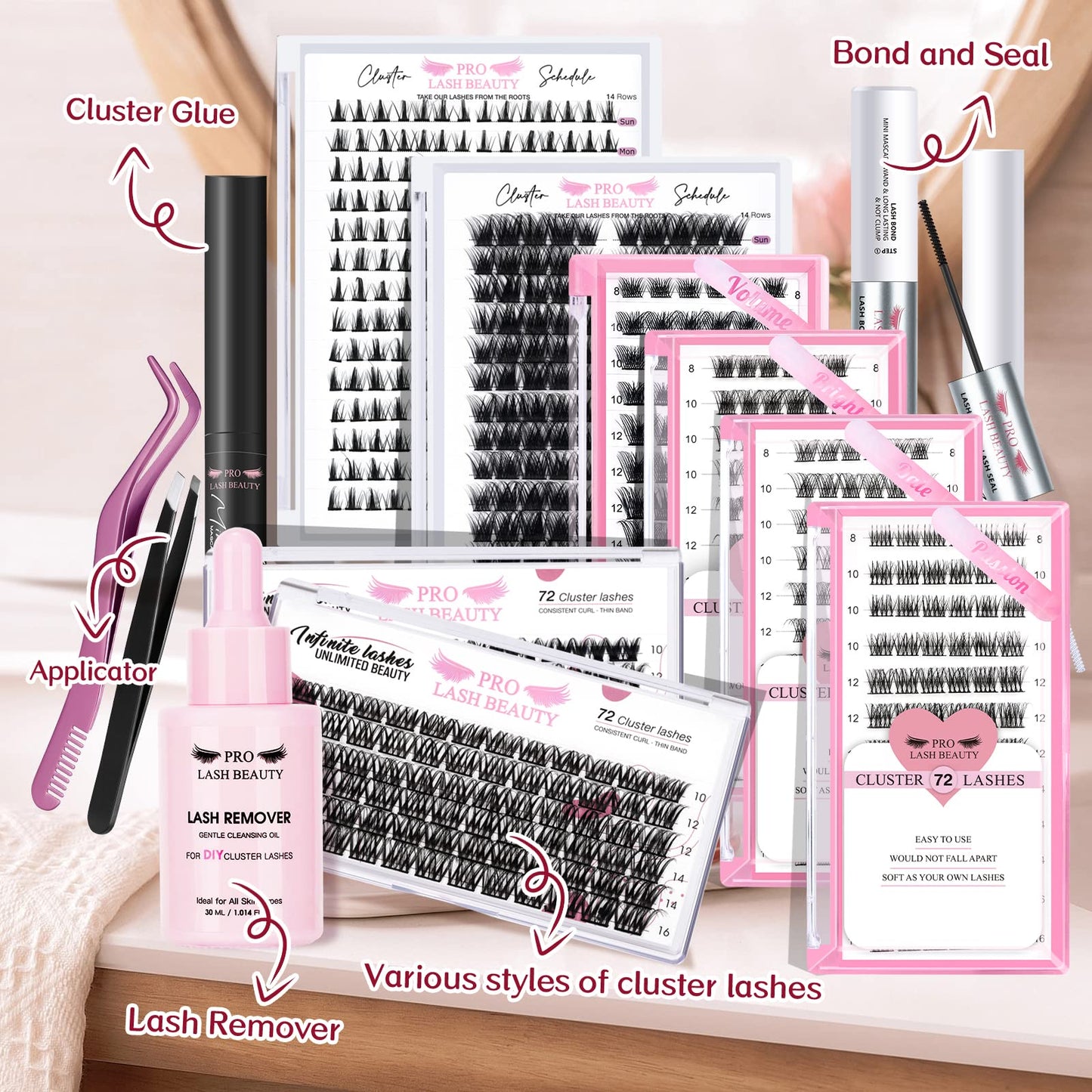 Cluster Lashes, 72 Pcs Individual Lashes, Lash Clusters DIY Eyelash Extension, Super Thin Band Reusable Soft & Comfortable (Passion-C-8-16mix)