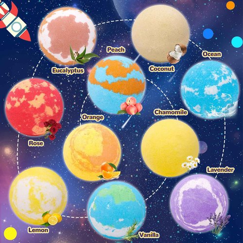 10 Pack Galaxy Bath Bombs for Kids with Surprise Toys Inside Organic Bubble Bath Bombs with Solar System Gemstones Easter Christmas Birthday Gift for Kids Boys Girls
