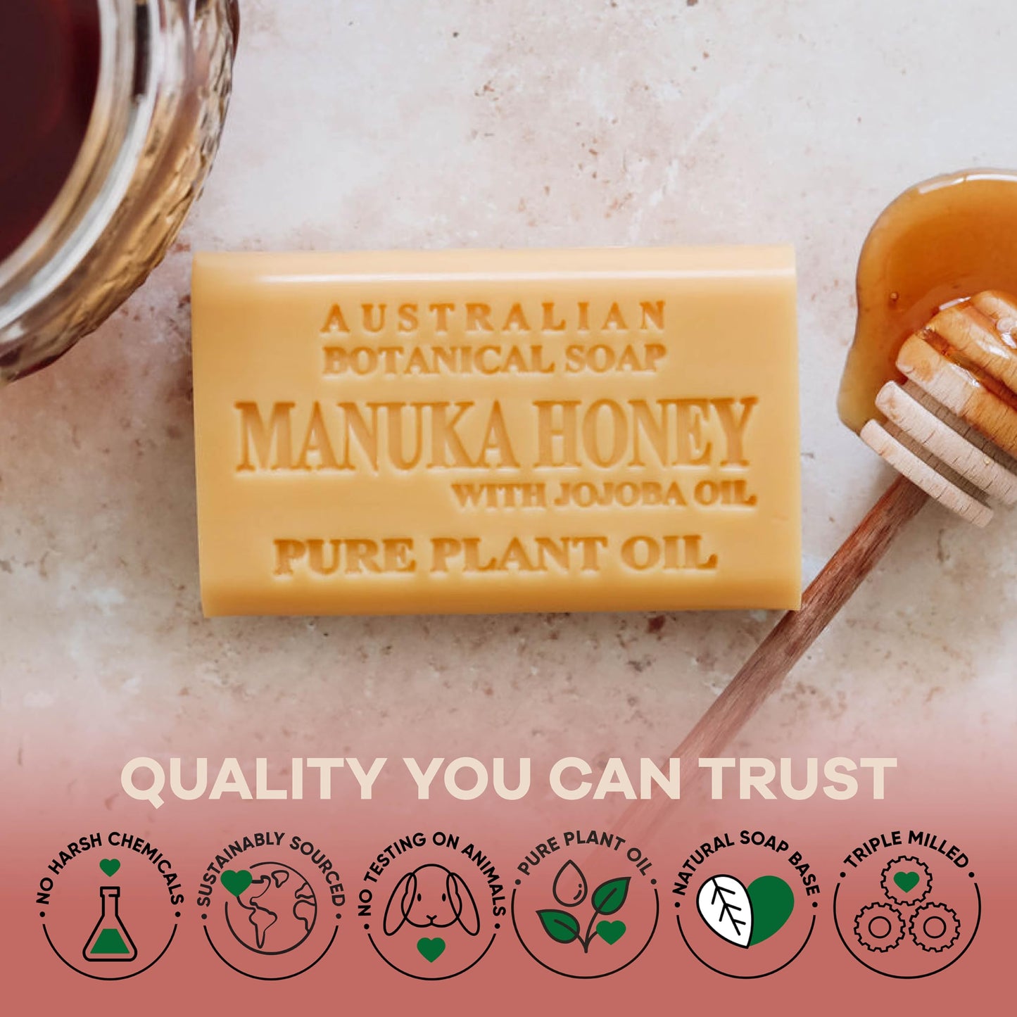 Australian Botanical Soap, Manuka Honey with Jojoba Oil 6.6 oz. (187 g) Soap Bar | Natural Soap Base | All Skin Types | Women & Men | Shea Butter Enriched Bar Soap - Pack of 1