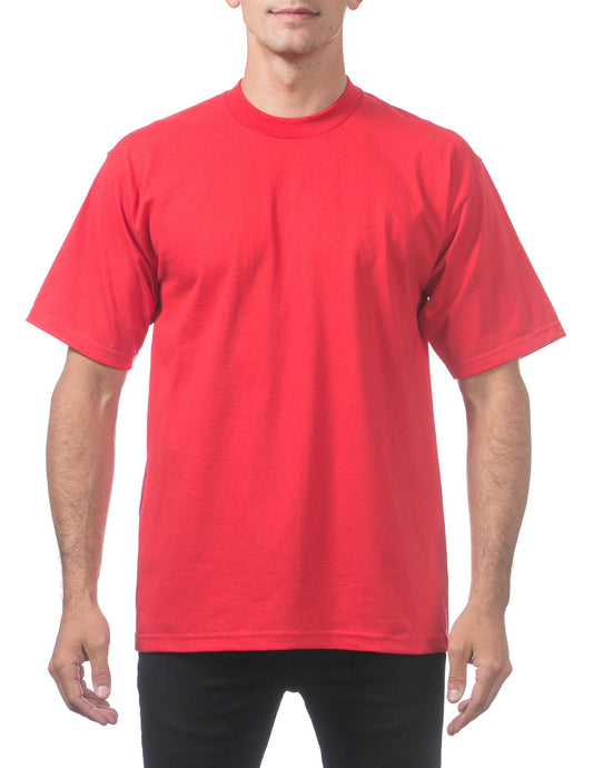 Pro Club Men's Heavyweight Cotton Short Sleeve Crew Neck T-Shirt, Red, Small