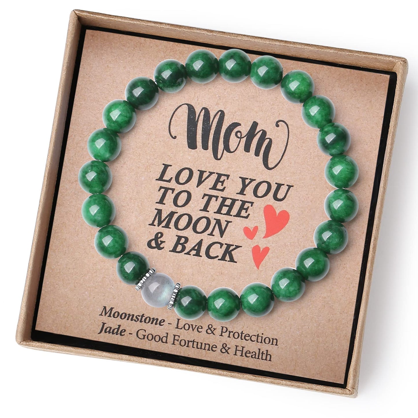 THEMEROL Mothers Day Gifts from Daughter Son Gifts for Mom Birthday Great Best Mothers Day Presents Mama Gift Personalized Unique Jade Bracelet Women Crystal Moonstone Bracelet Valentines Christmas