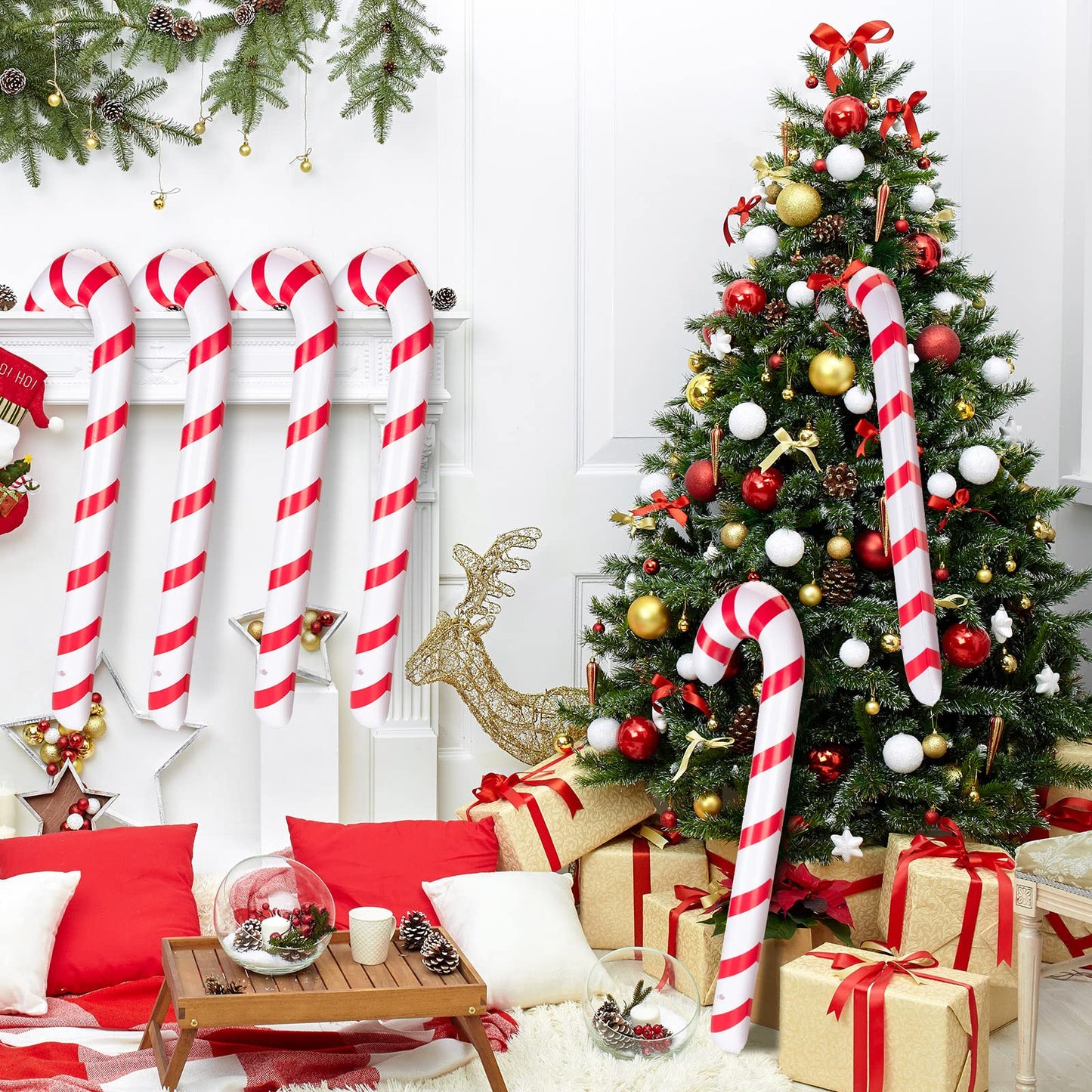 20 Pcs Inflatable Candy Canes Christmas Decorations Jumbo Candy Canes Balloons Inflatable Outdoor Holiday Yard Decorations Christmas Tree Candy Cane Decorations for Home Lawn Xmas Party Toy, 35 Inches