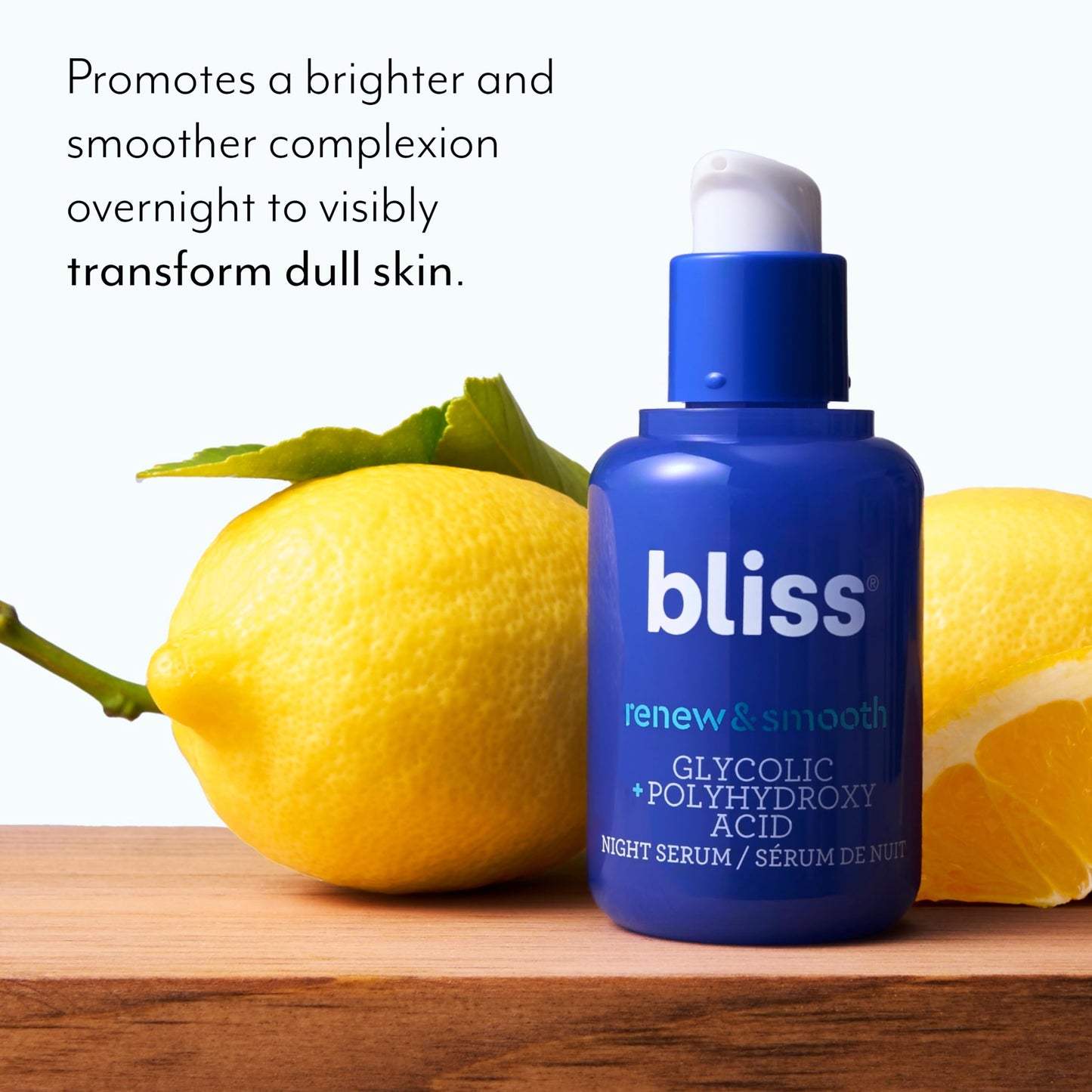 Bliss Renew & Smooth Night Face Serum | Resurfacing Treatment with Glycolic Acid and AHA Glycolic + Polyhydroxy Acid | for Smoother, Brighter Skin | Vegan & Cruelty-Free Exfoliating Serum | 1 Fl Oz