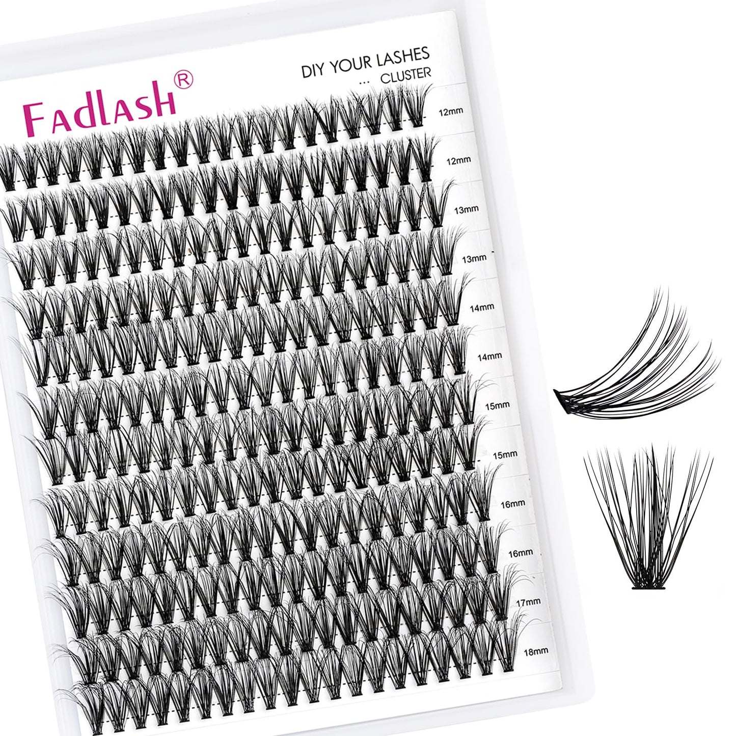 Lash Clusters 240pcs 30D 12-18mm Cluster Lashes Mixed Tray 3D Effect Volume Individual Lashes Cluster Eyelash Extensions Fluffy Soft D Curl DIY Lash Extension Kit at Home (30D-0.07-D,12-18mm)