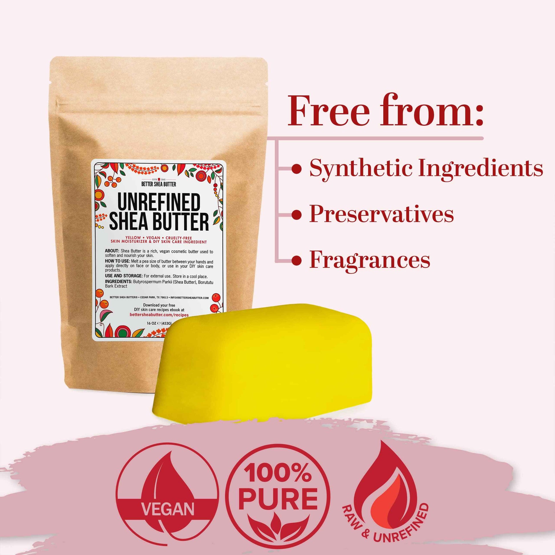 Better Shea Butter Yellow Shea Butter | Authentic, African, Unrefined | Use for Hair, Soap Making, DIY Lotions | 1 LB (16 oz) block