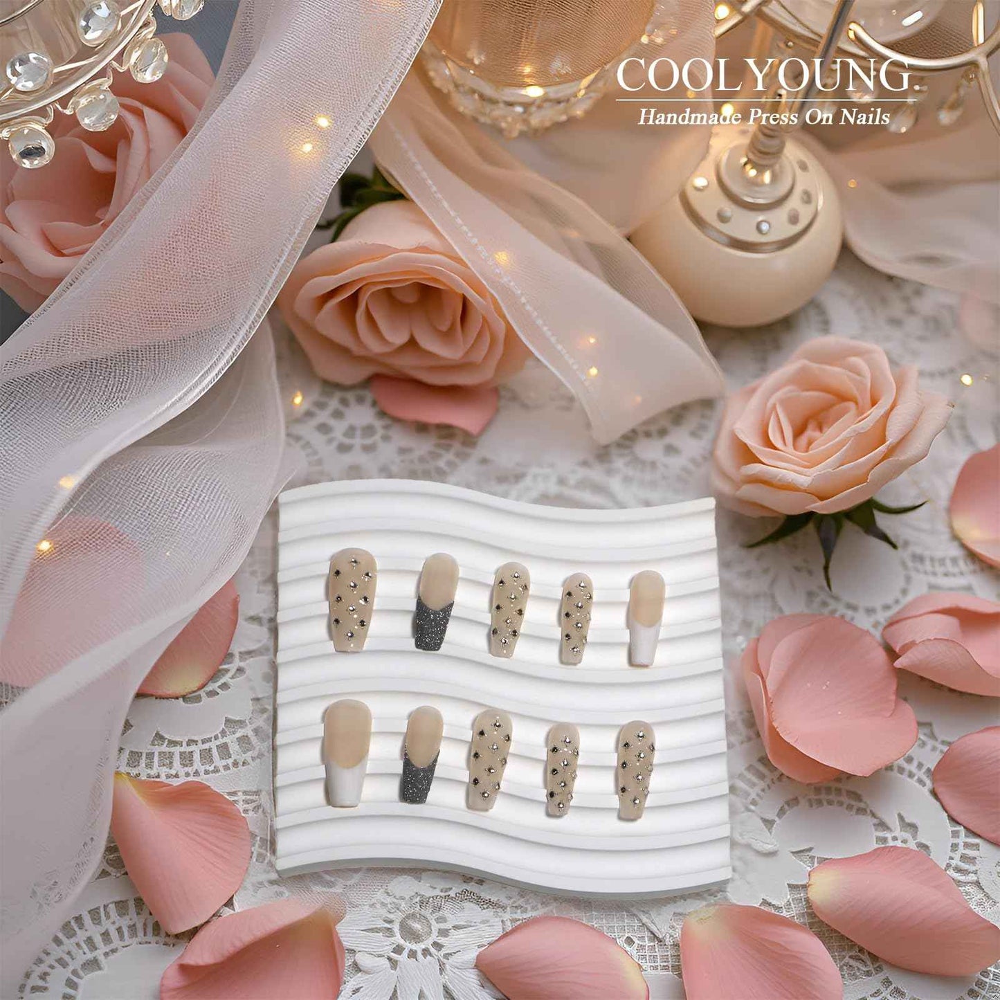 Handmade Press on Nails — COOLYOUNG Coffin Press on Nails, Press On Nails, Bundle Price of "Dream Angels" and "Starry Sky" (M)