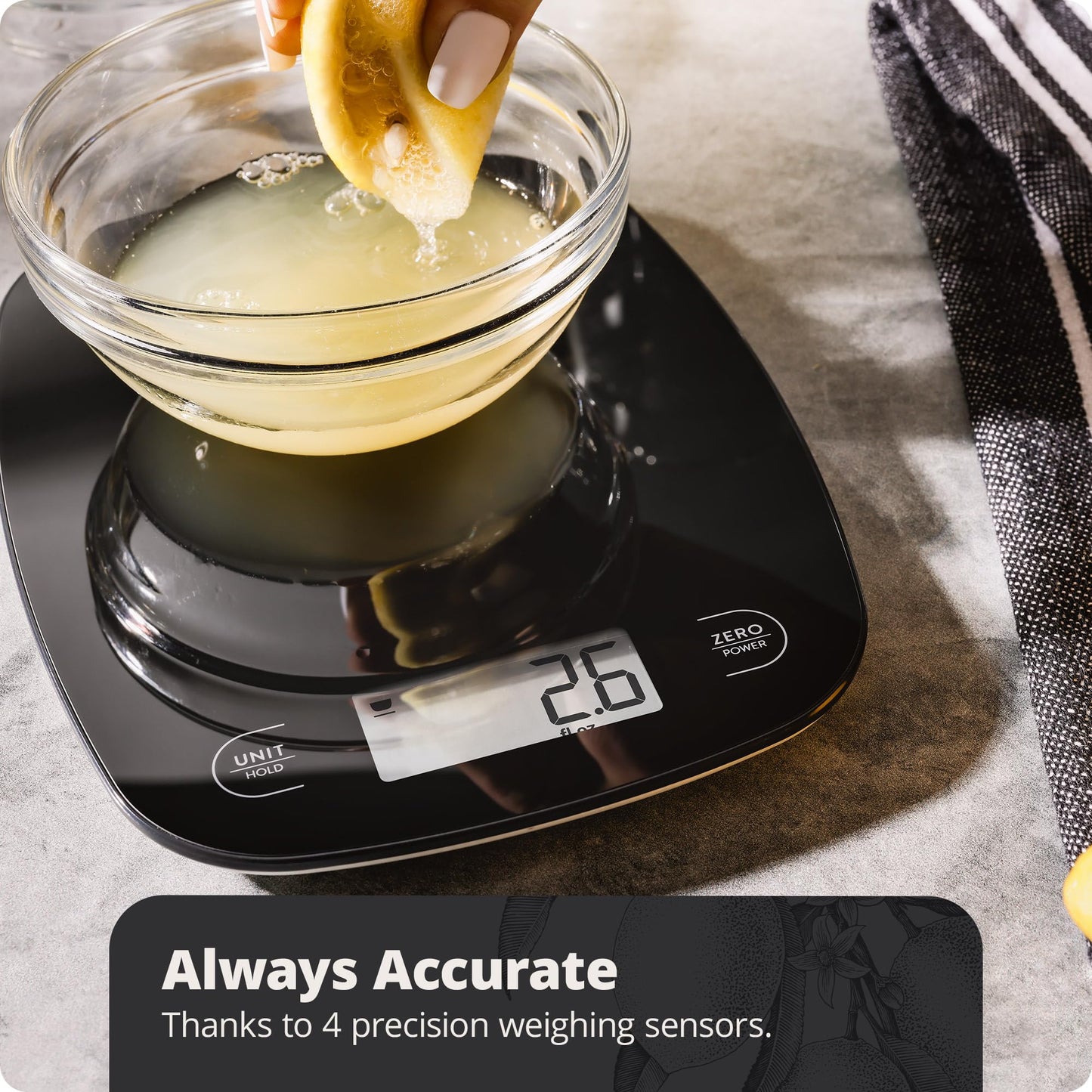 Greater Goods Digital Kitchen Scale - Cooking, Baking, Meal and Food Prep Scale, Weighs in Grams, Pounds and Ounces, Black Glass