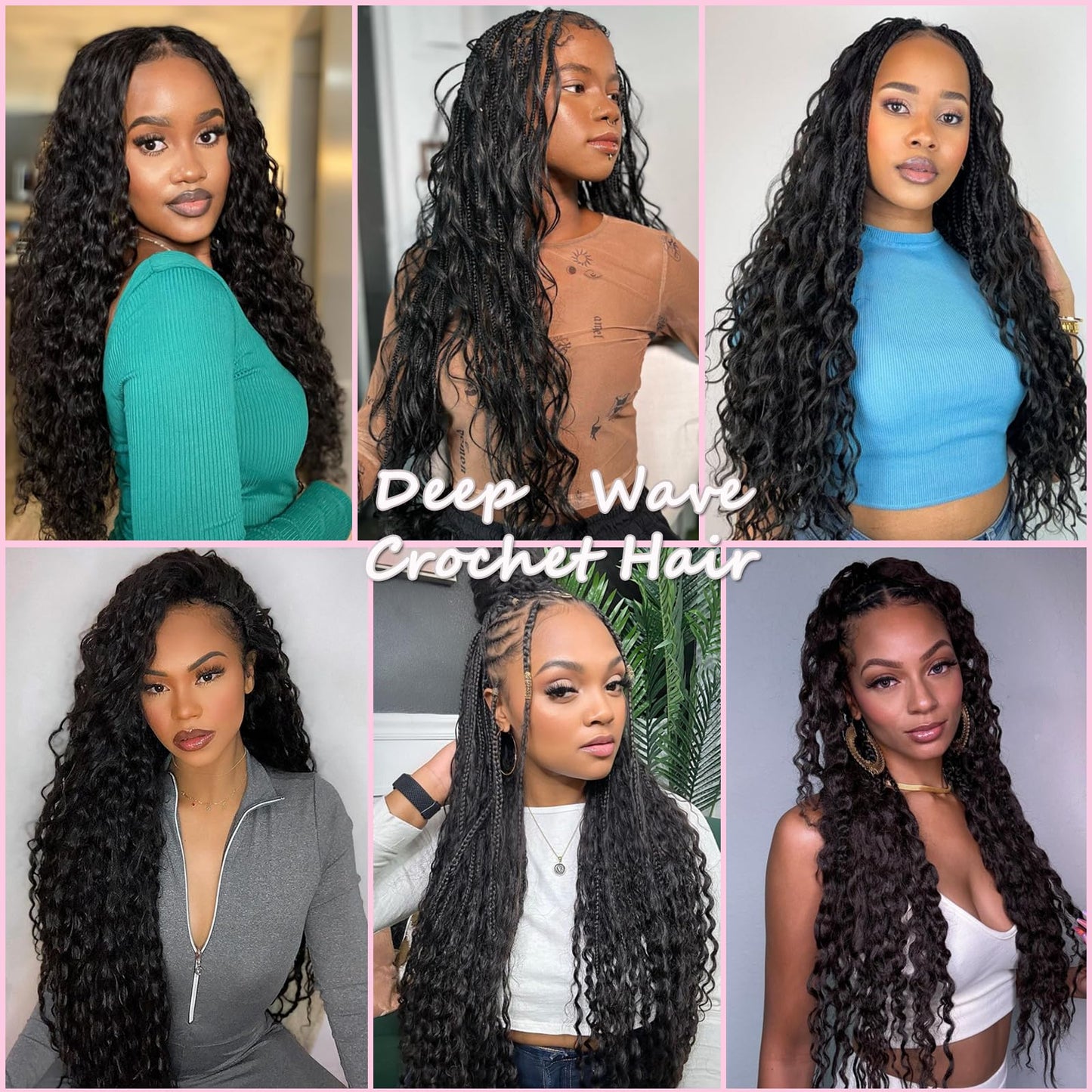 ZRQ Deep Wave Crochet Hair Natural Black 18 Inch 3 Packs Ocean Wave Curly Braiding Hair for Boho Braids Synthetic Curly Crochet Hair For Women #1B