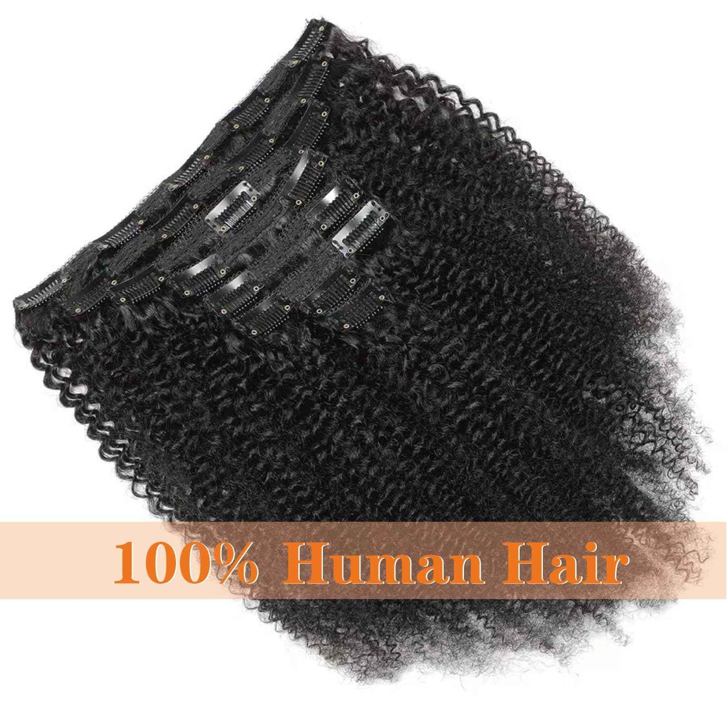 Yacurcur Afro Kinky Curly Clip in Hair Extensions Human Hair 4C Hair Clip in Extensions 8pcs 120g/set 10A Brazilian Virgin Natural Hair Clip Ins for Black Women Natural Black Color 12 Inch