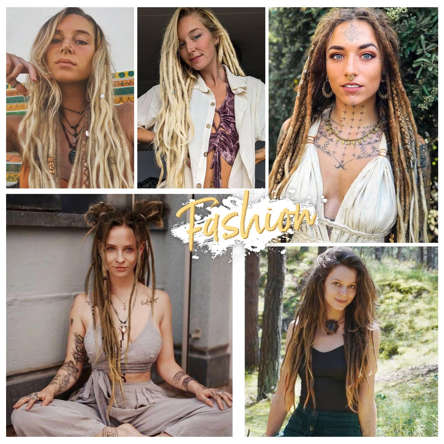 WIGNEE 24 Inch Synthetic Dreadlock Extensions Unisex Boho Straight Dreads Extensions 10 Strands Gradient Color Ombre Brown Dreadlocks Extension Handmade Soft Reggae Style Fake Dreads (24 Inch，M1B/27)