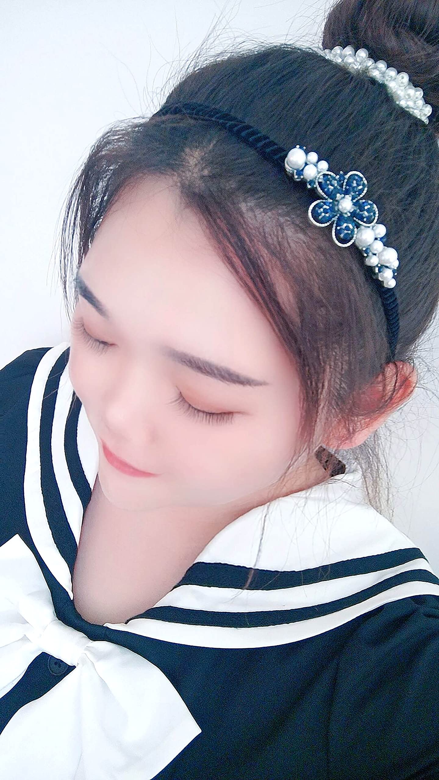 Flower Pearl Rhinestone Headband for Women Vintage Bow Mental Headband Crystal Hair Hoops Band Headpiece Accessories (Flower)