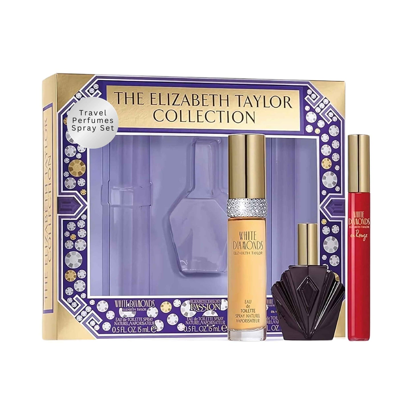 Elizabeth Taylor Fragrance Collection Eau de Toilette 3-Piece Set for Women (White Diamonds, Passion, White Diamonds En Rouge)