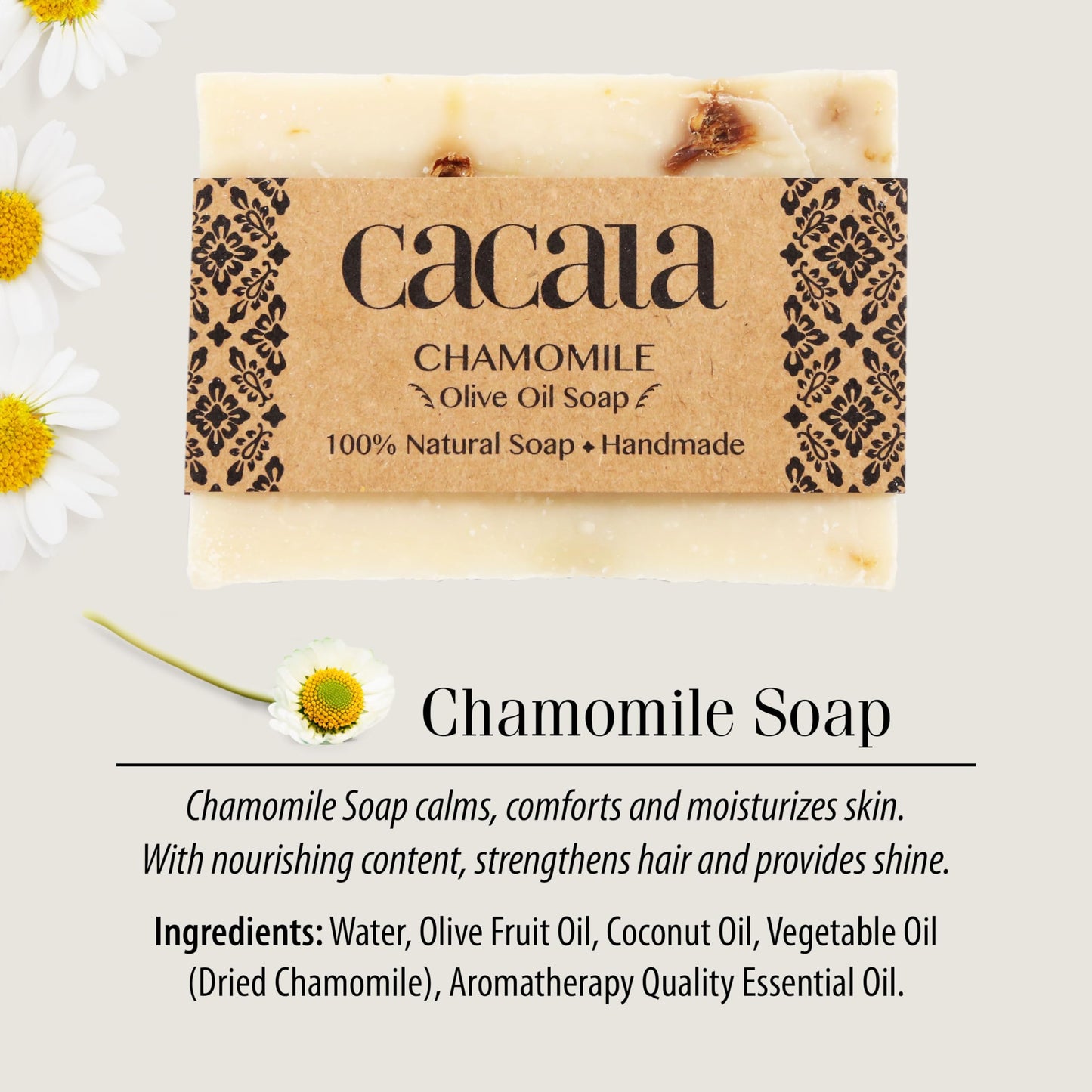 Cacala 100% Natural Organic Olive Oil Soap Unisex Soap Bar - Skin and Body Nourishing - Organic Gift Idea - Handmade in Turkey (Cinnamon, Pack of 2)