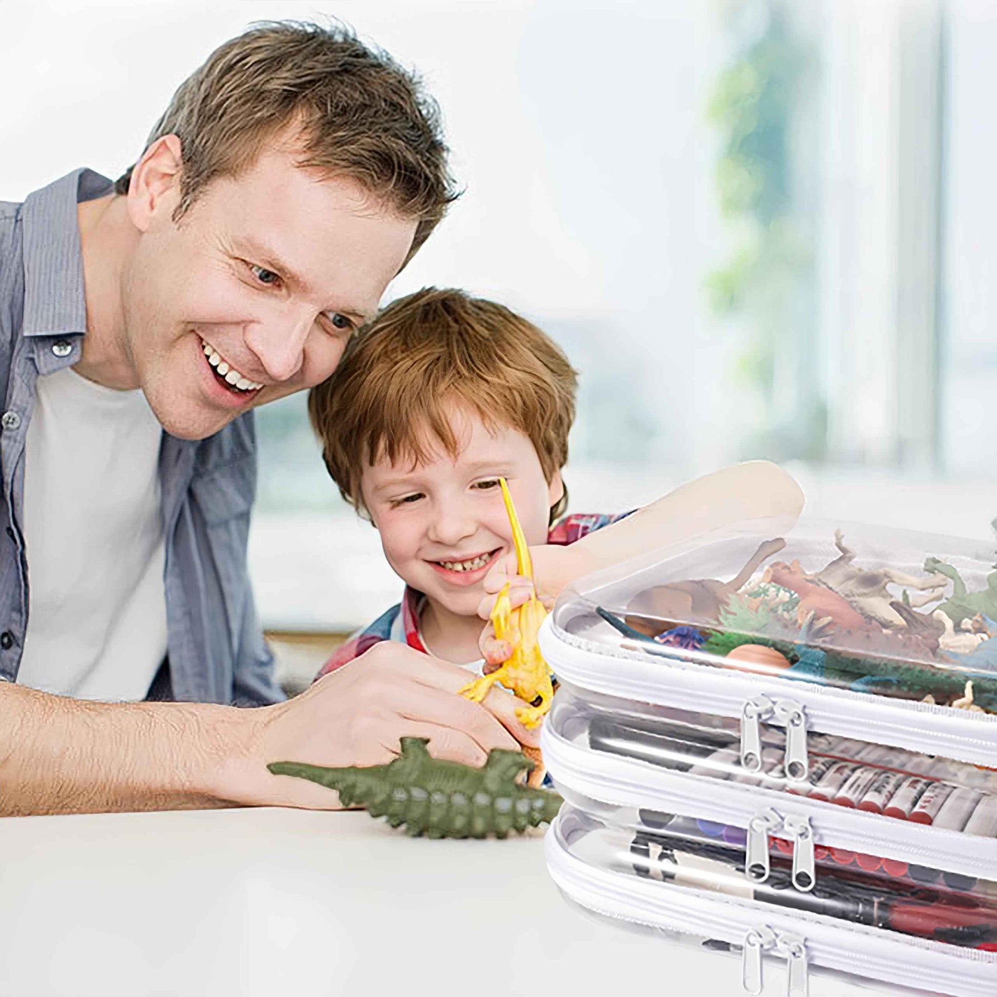 SXS LACONIC Clear Hard Plastic Zipper Case,Transparent Double Zippers Hard Pouch with 3pcs,Portable Travel Organizer Bin for Toy Storage