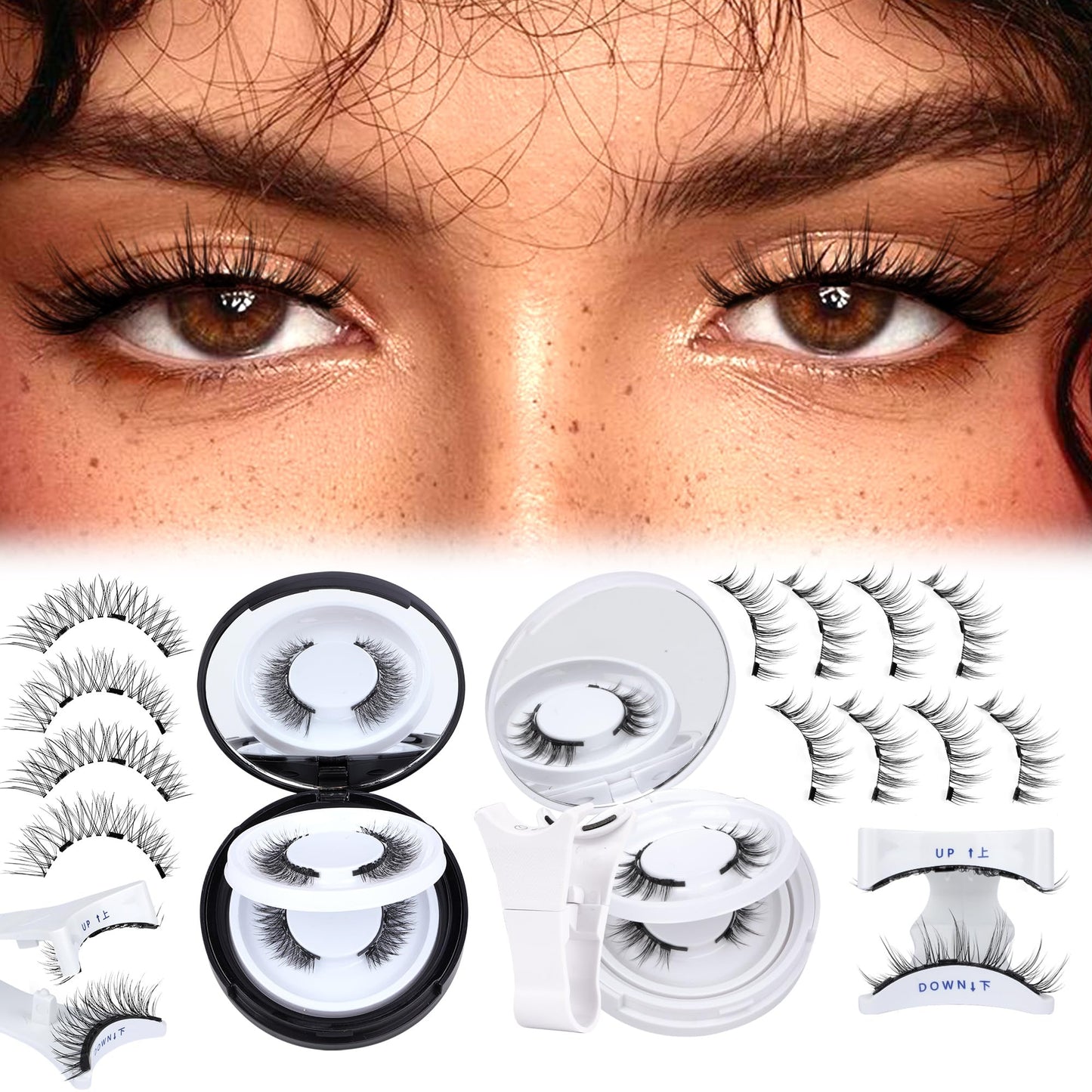 JIMIRE Magnetic Eyelashes without Eyeliner Natural Look Clear Band Wispy Magnetic Lashes with Applicator Reusable Magnetic Eyelashes No Glue Needed Magnetic Lashes False Eyelashes 4 Pairs 2 Pack